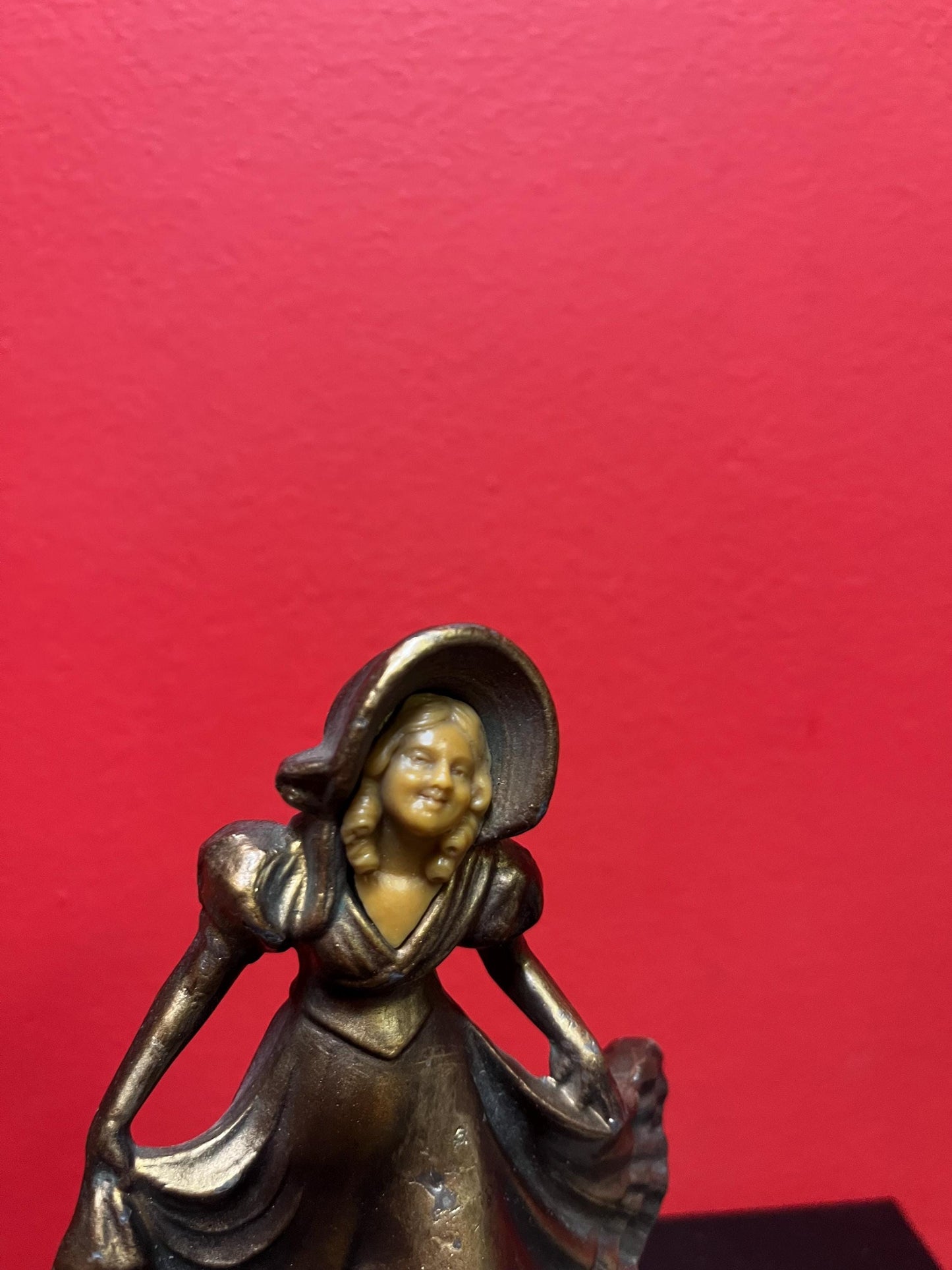 Antique bronze and bone statue of a lady on onyx base  wonderful condition and patina -  six inches high - art nouveau beauty