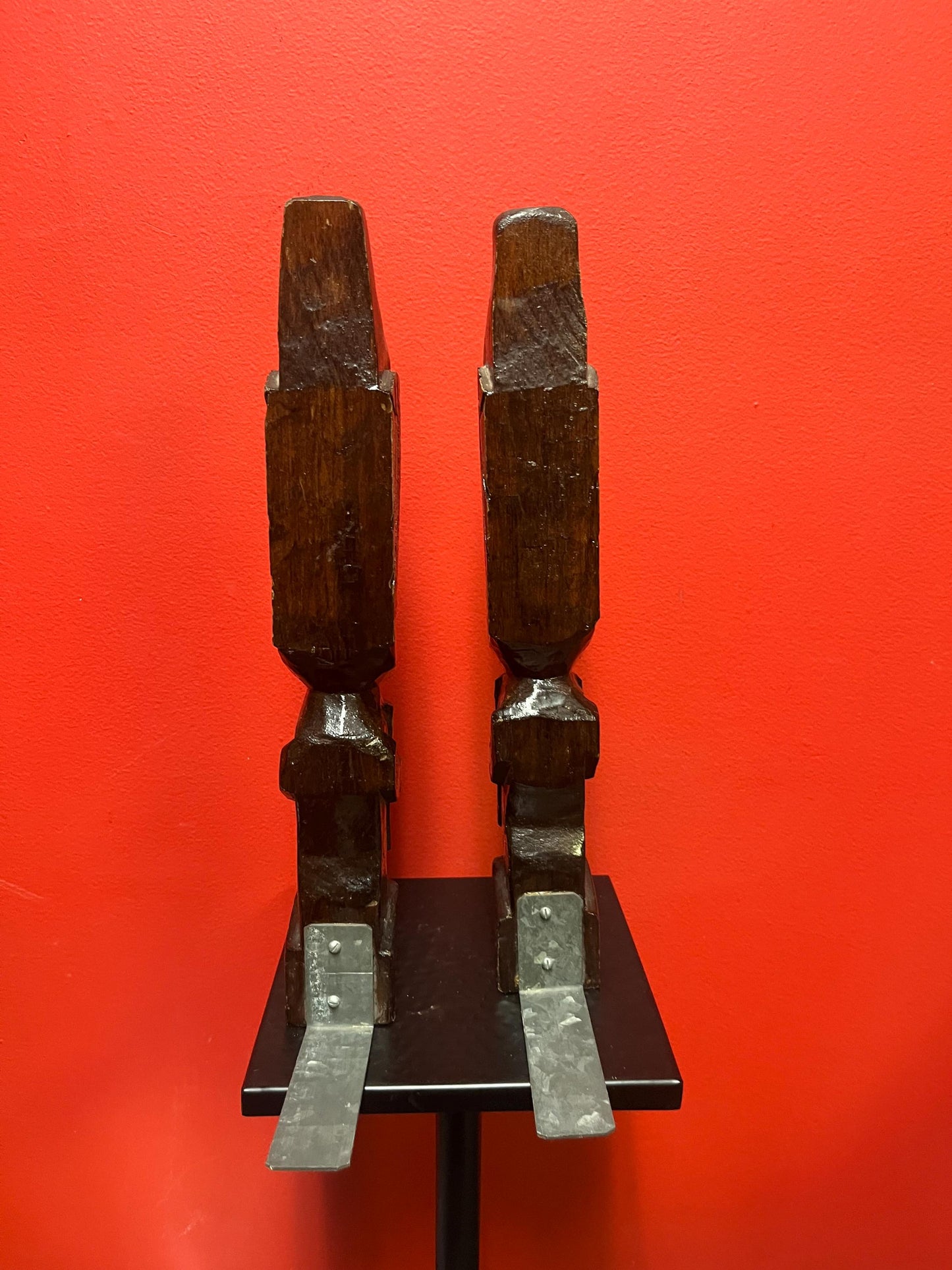 14 inch tall wooden totem bookends  Canadian indigenous wooden and painted beauties