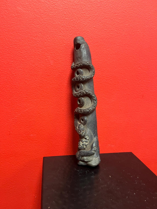 Lovely 9 inch long pre-Colombian Clay  whistle with amazing imagery  wow