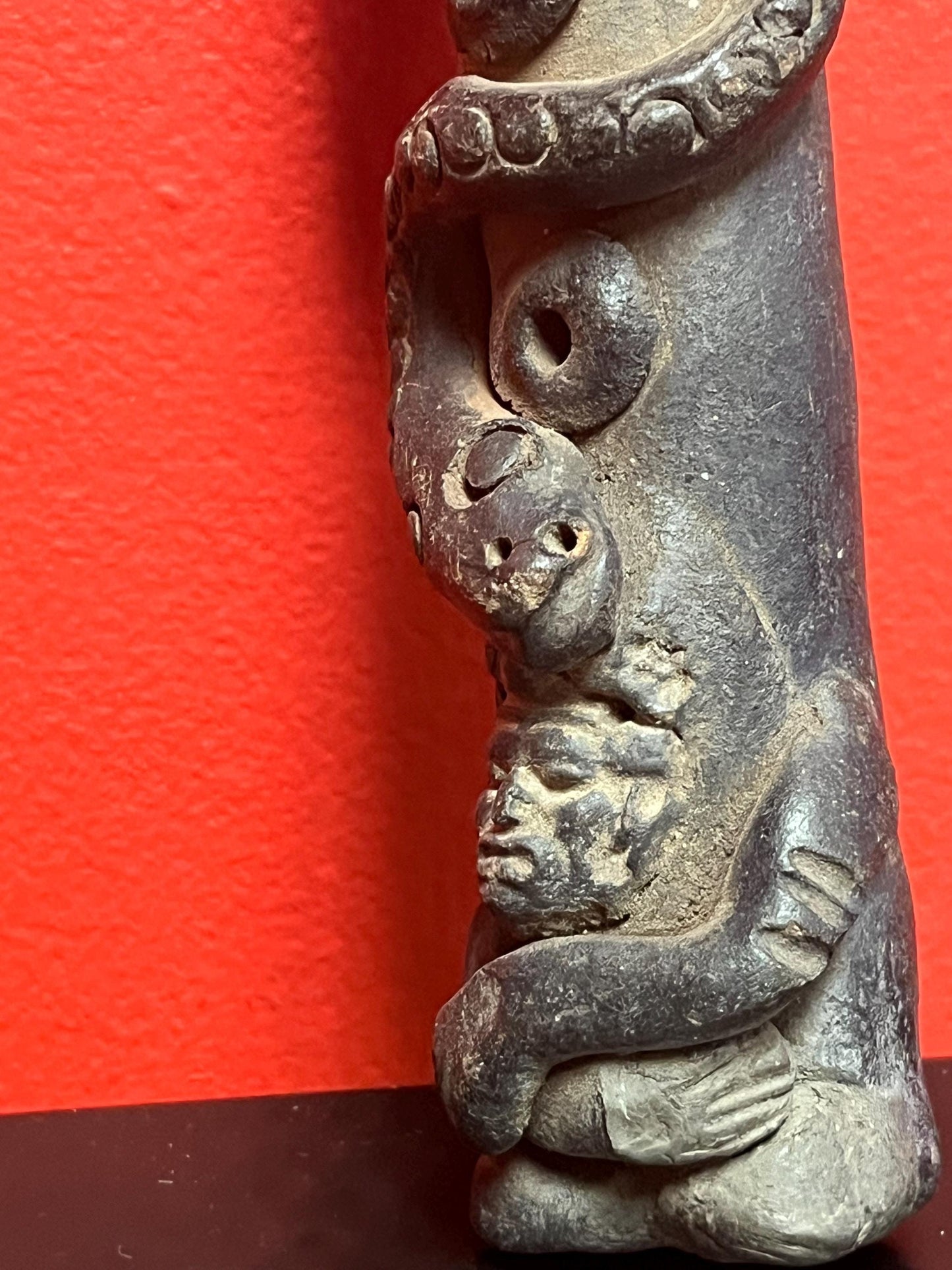 Lovely 9 inch long pre-Colombian Clay  whistle with amazing imagery  wow