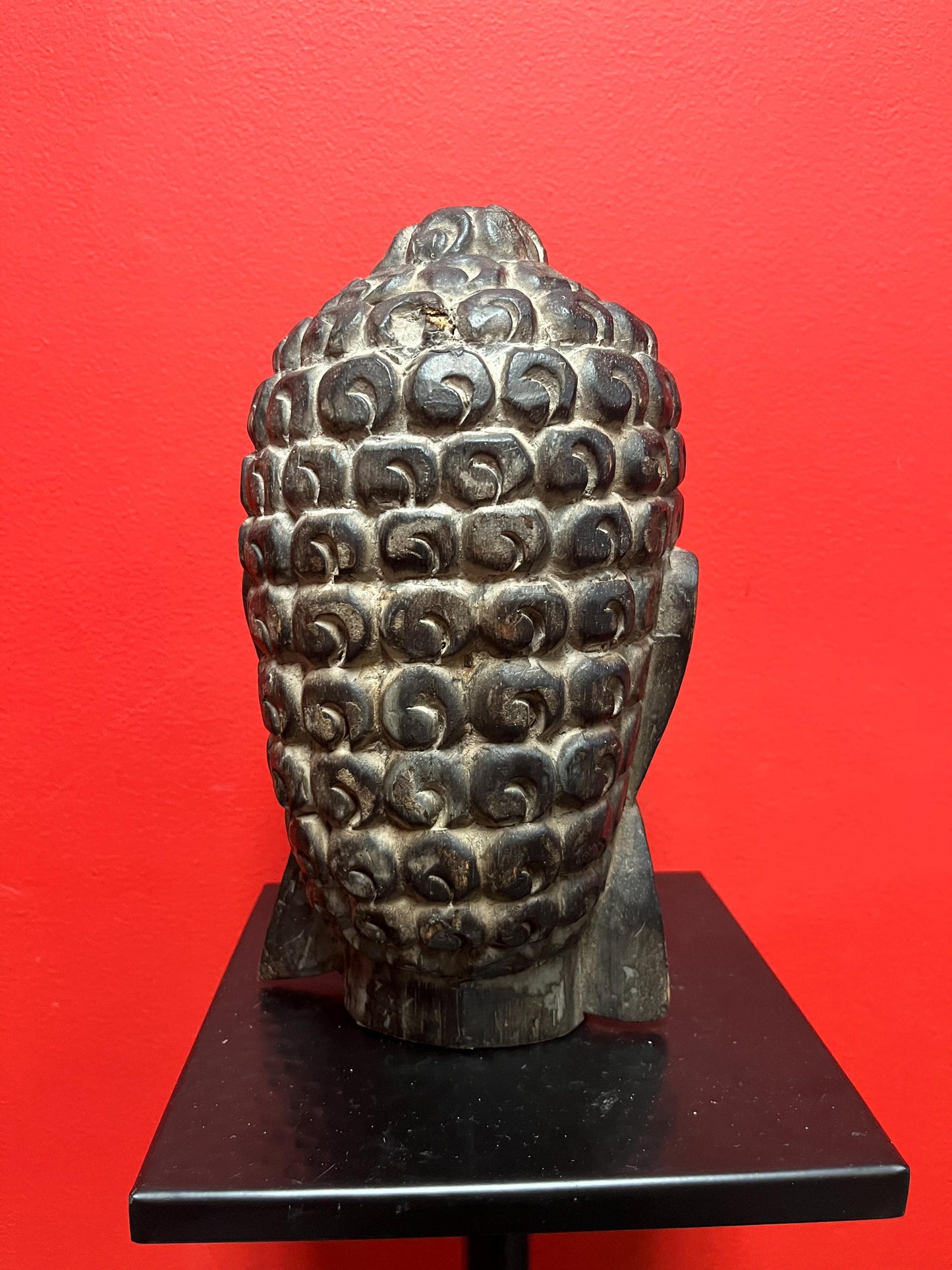 Beautiful Asian wooden 10 inch high Buddha head with serene facial look   nice quality and great value  perfect gift - 640 g