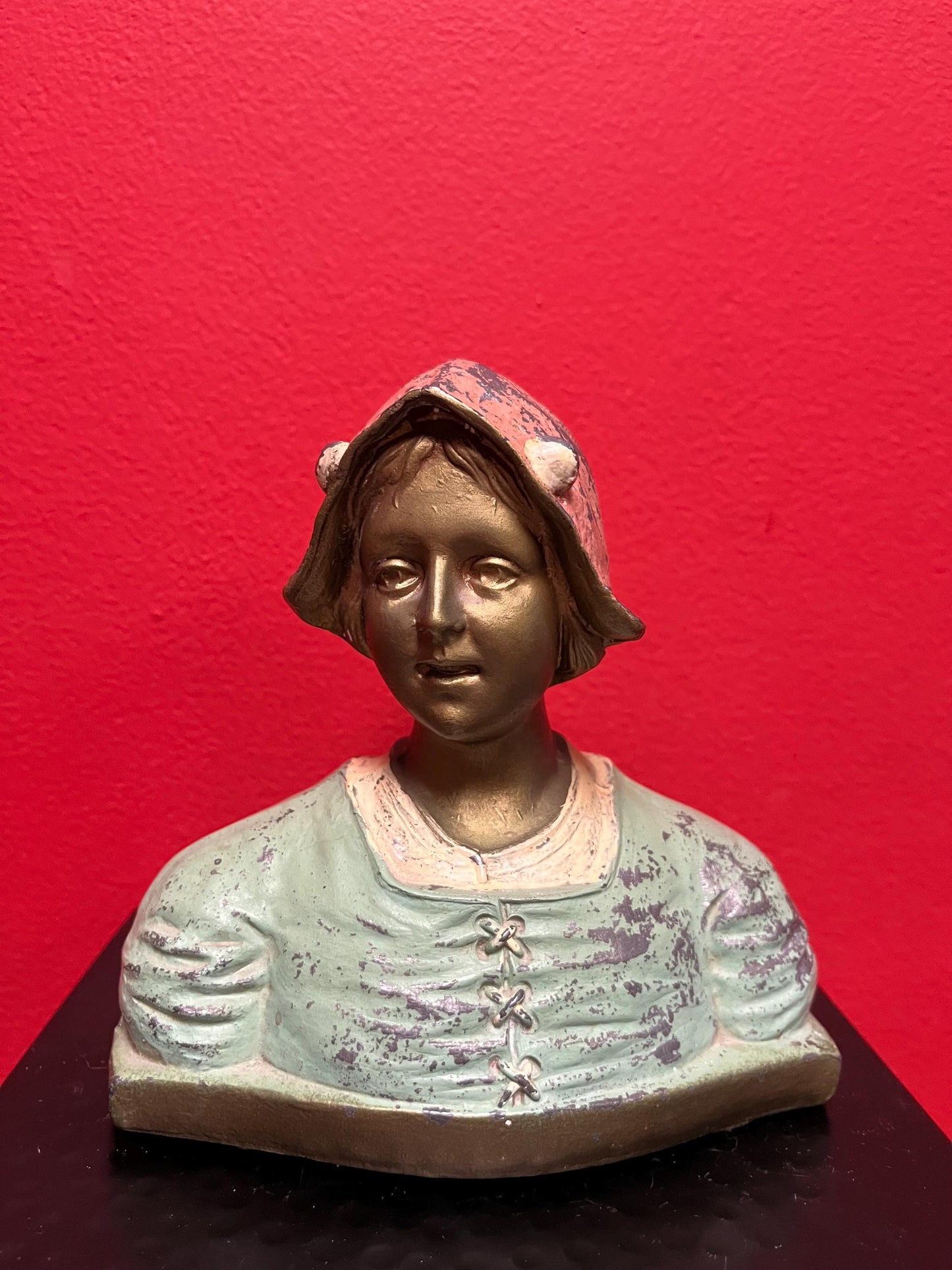 6 x 6 inch cast cold painted bronze Dutch statue  lovely patina - heavy and wonderful