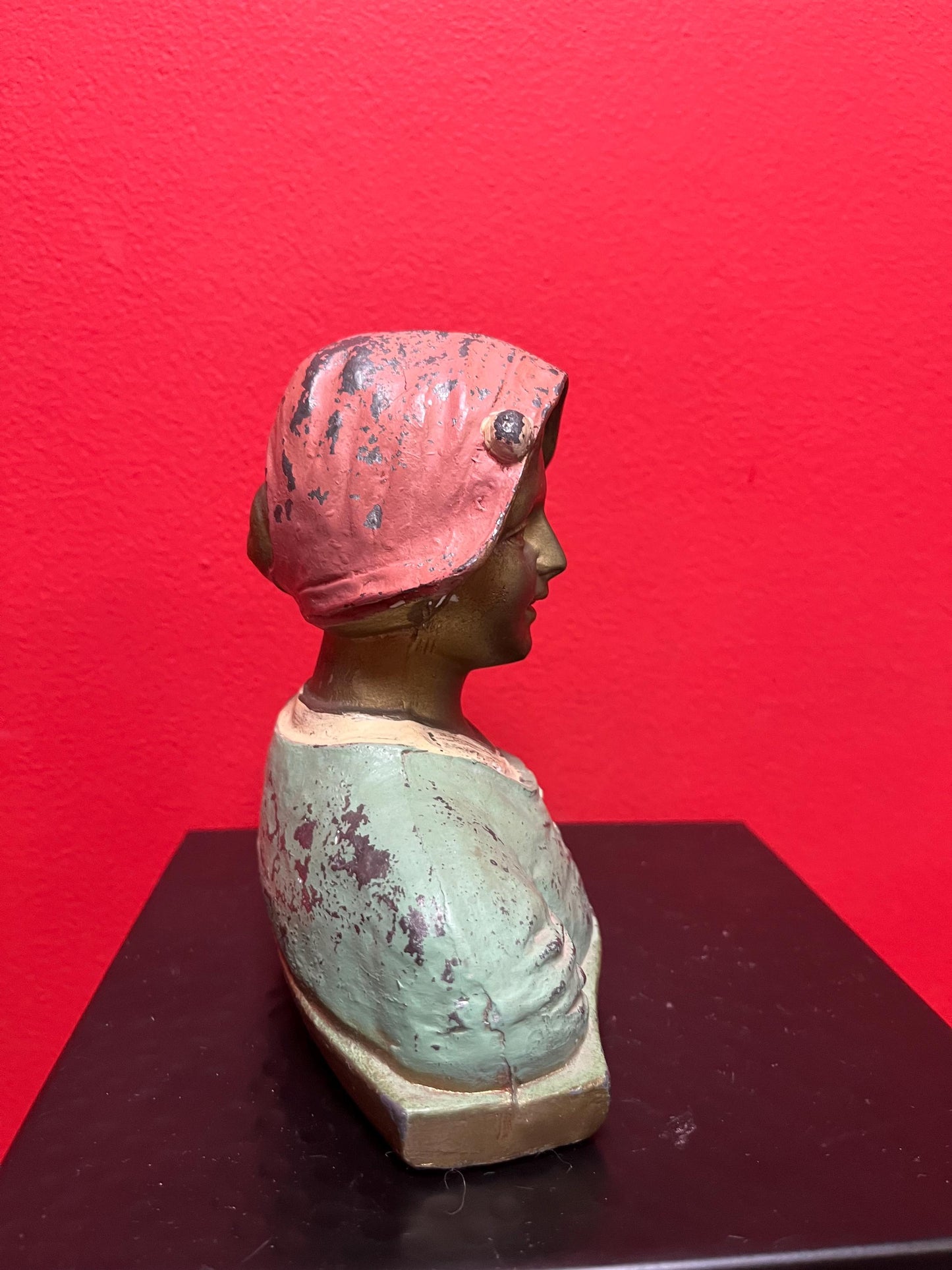 6 x 6 inch cast cold painted bronze Dutch statue  lovely patina - heavy and wonderful