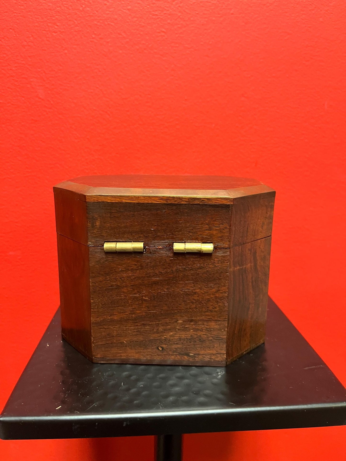 Antique 6 x 4 x 5“ high English coriander, wood and brass tea box or jewellery box   wonderful condition and great gift