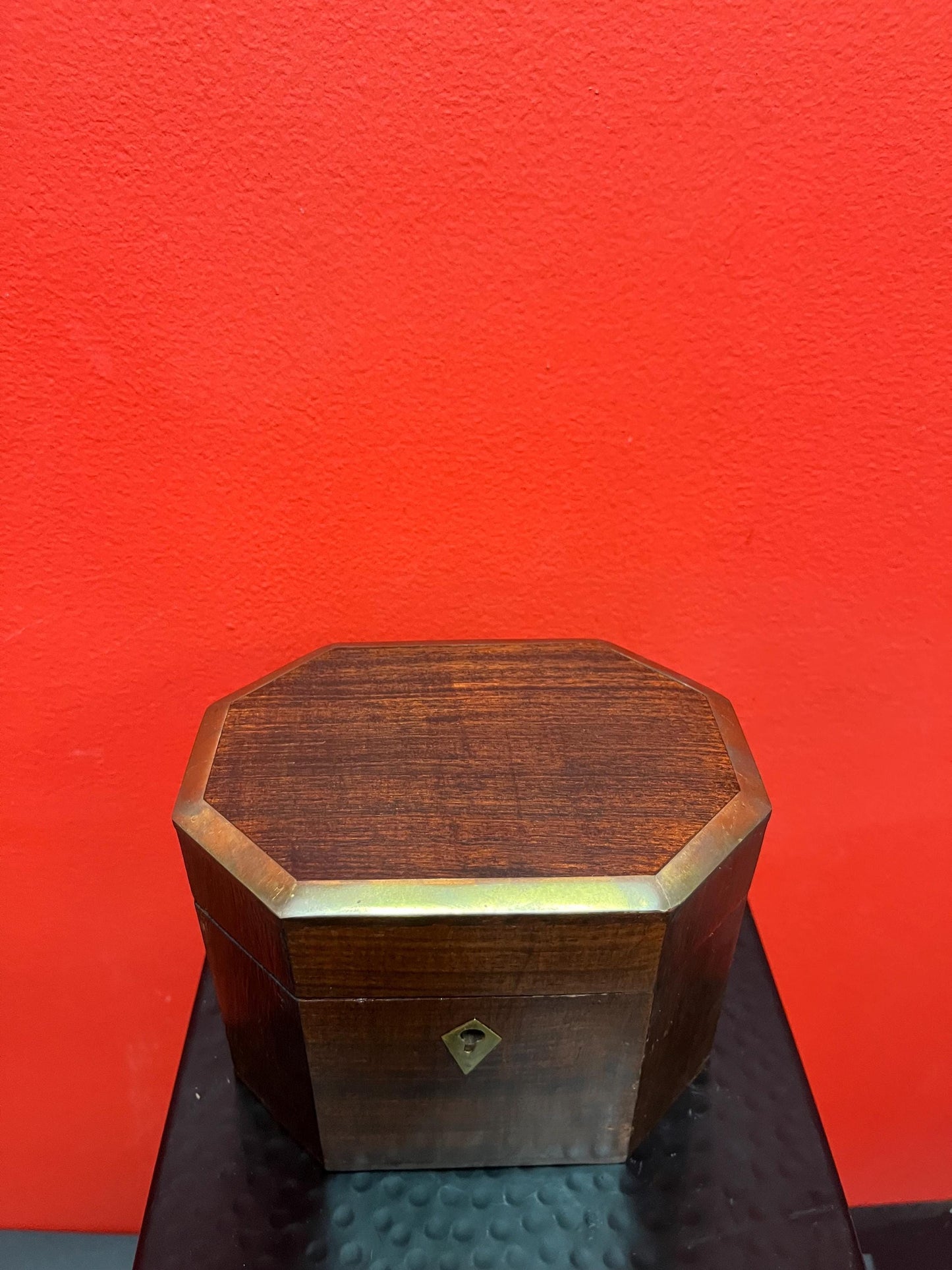 Antique 6 x 4 x 5“ high English coriander, wood and brass tea box or jewellery box   wonderful condition and great gift