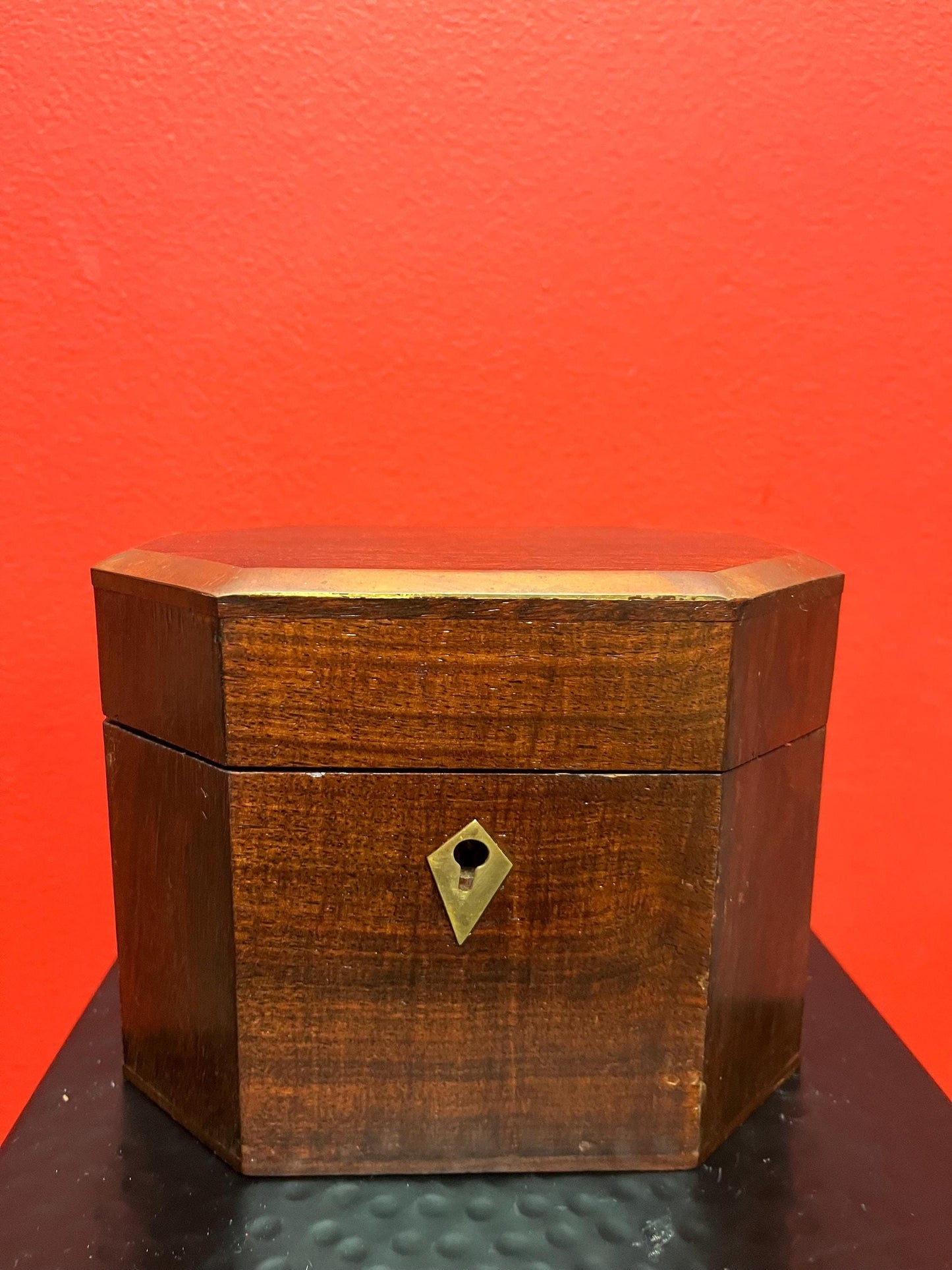 Antique 6 x 4 x 5“ high English coriander, wood and brass tea box or jewellery box   wonderful condition and great gift