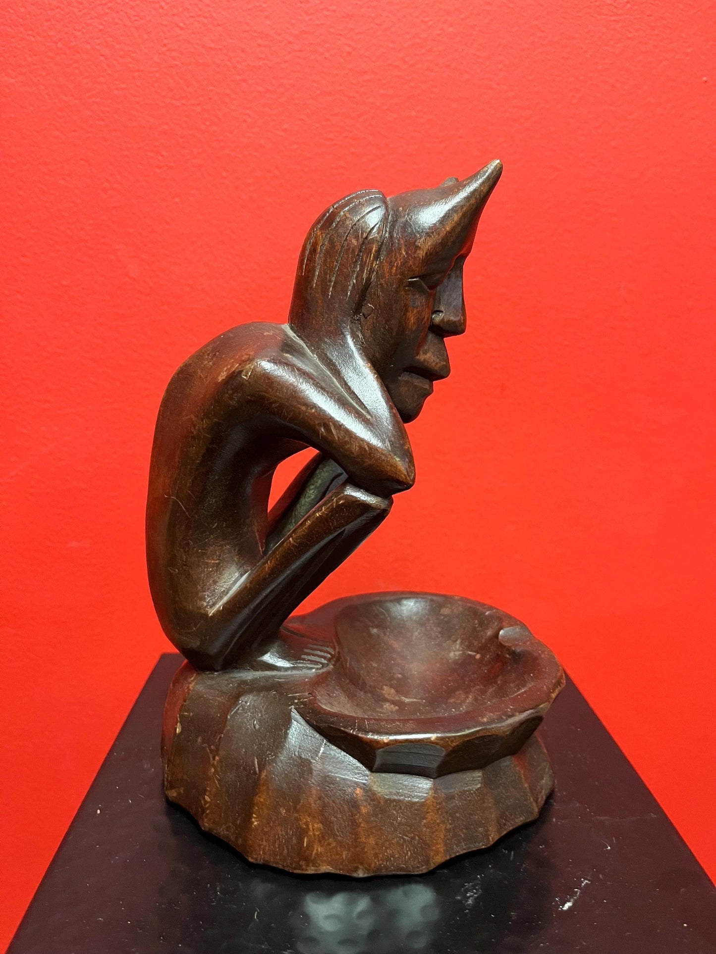 8 inch African tribal wooden devil ashtray  great imagery  perfect gift