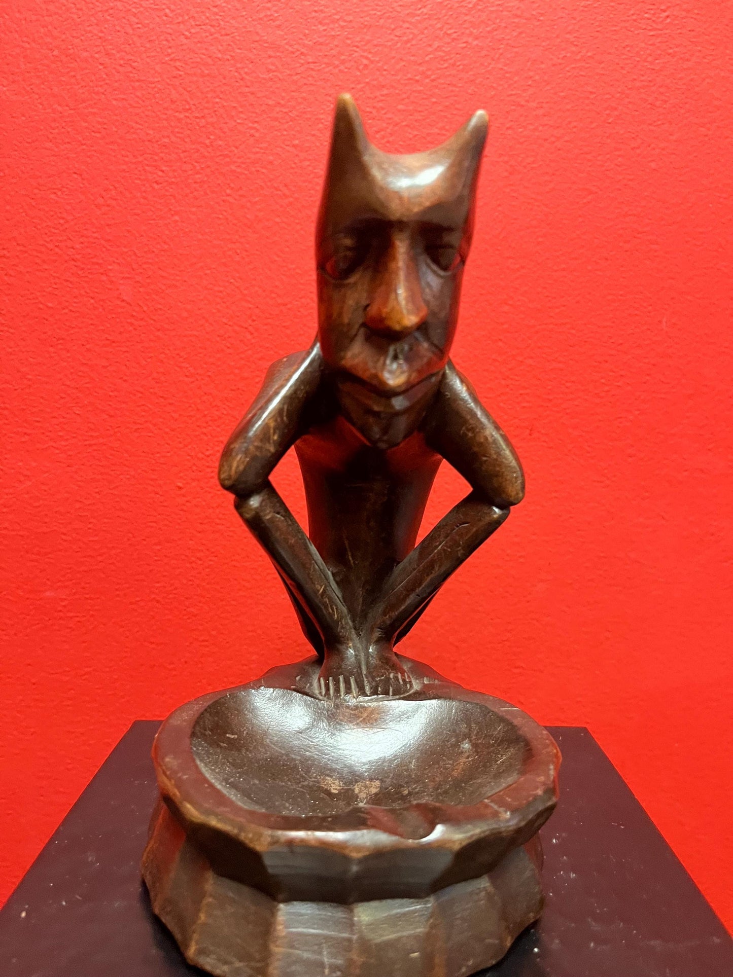 8 inch African tribal wooden devil ashtray  great imagery  perfect gift