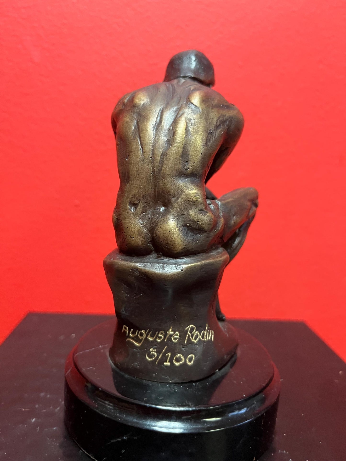 Lovely older signed RODIN limited edition 6 inch tall bronze of the thinker on Marble stand  great patina and detail