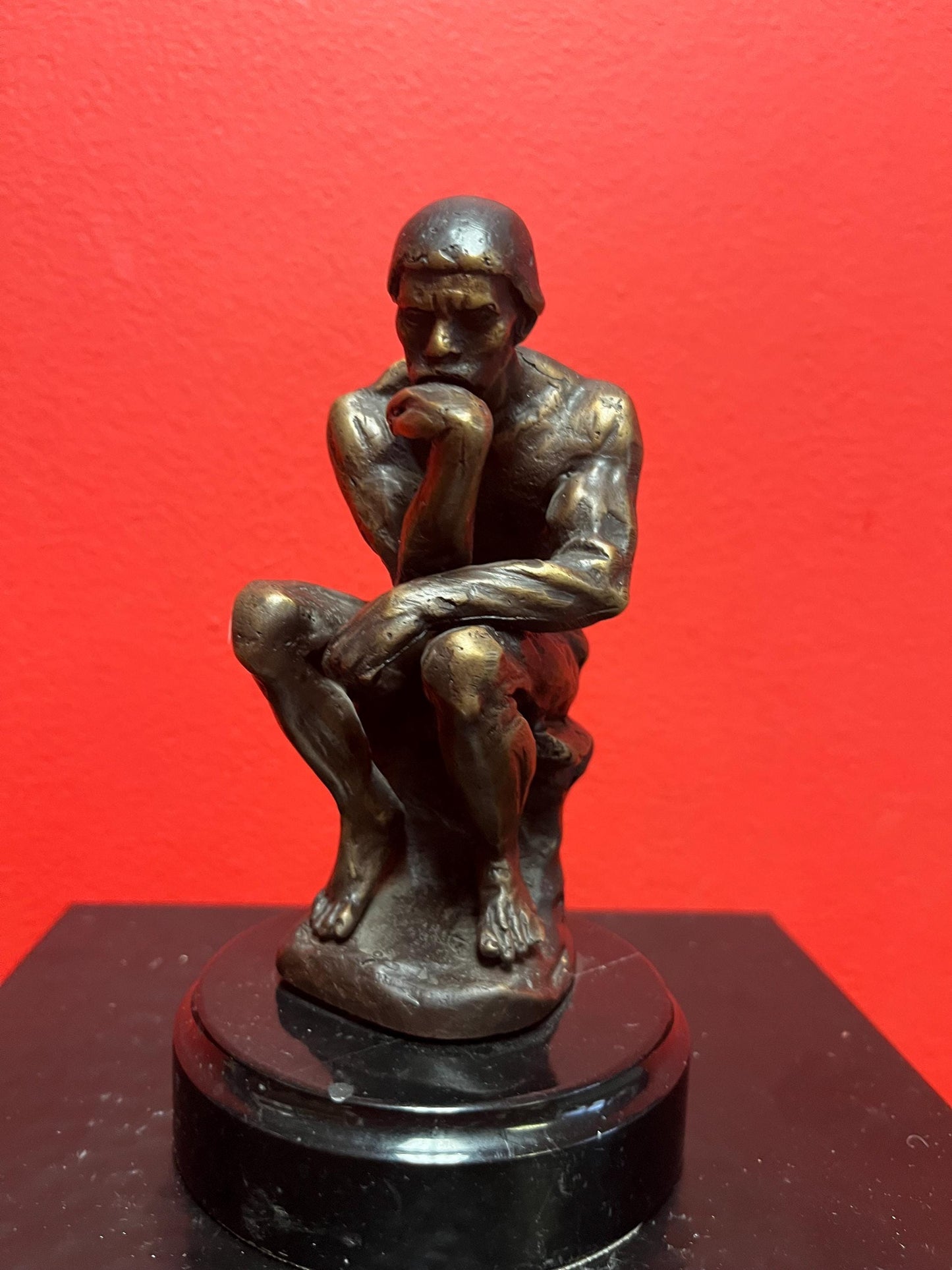 Lovely older signed RODIN limited edition 6 inch tall bronze of the thinker on Marble stand  great patina and detail