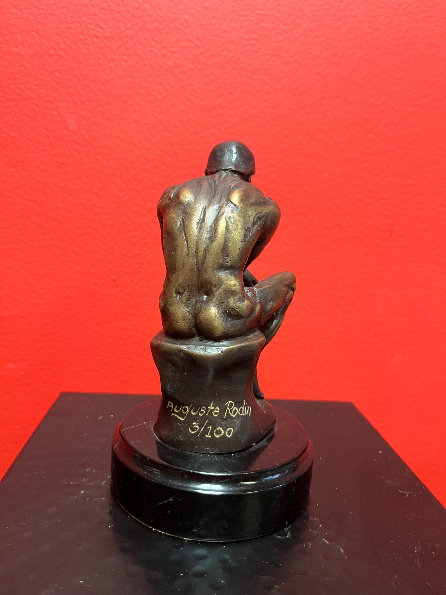 Lovely older signed RODIN limited edition 6 inch tall bronze of the thinker on Marble stand  great patina and detail