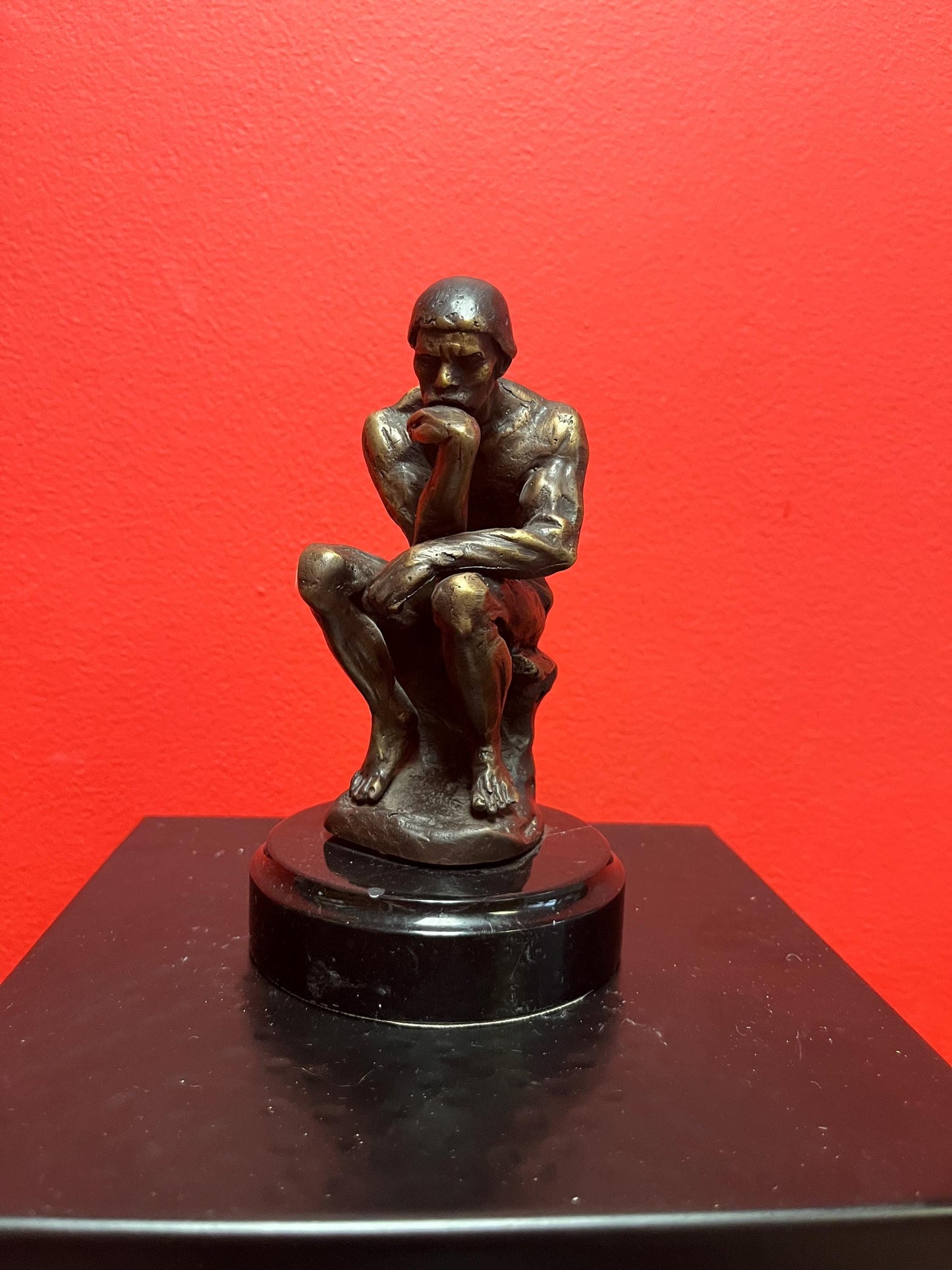 Lovely older signed RODIN limited edition 6 inch tall bronze of the thinker on Marble stand  great patina and detail
