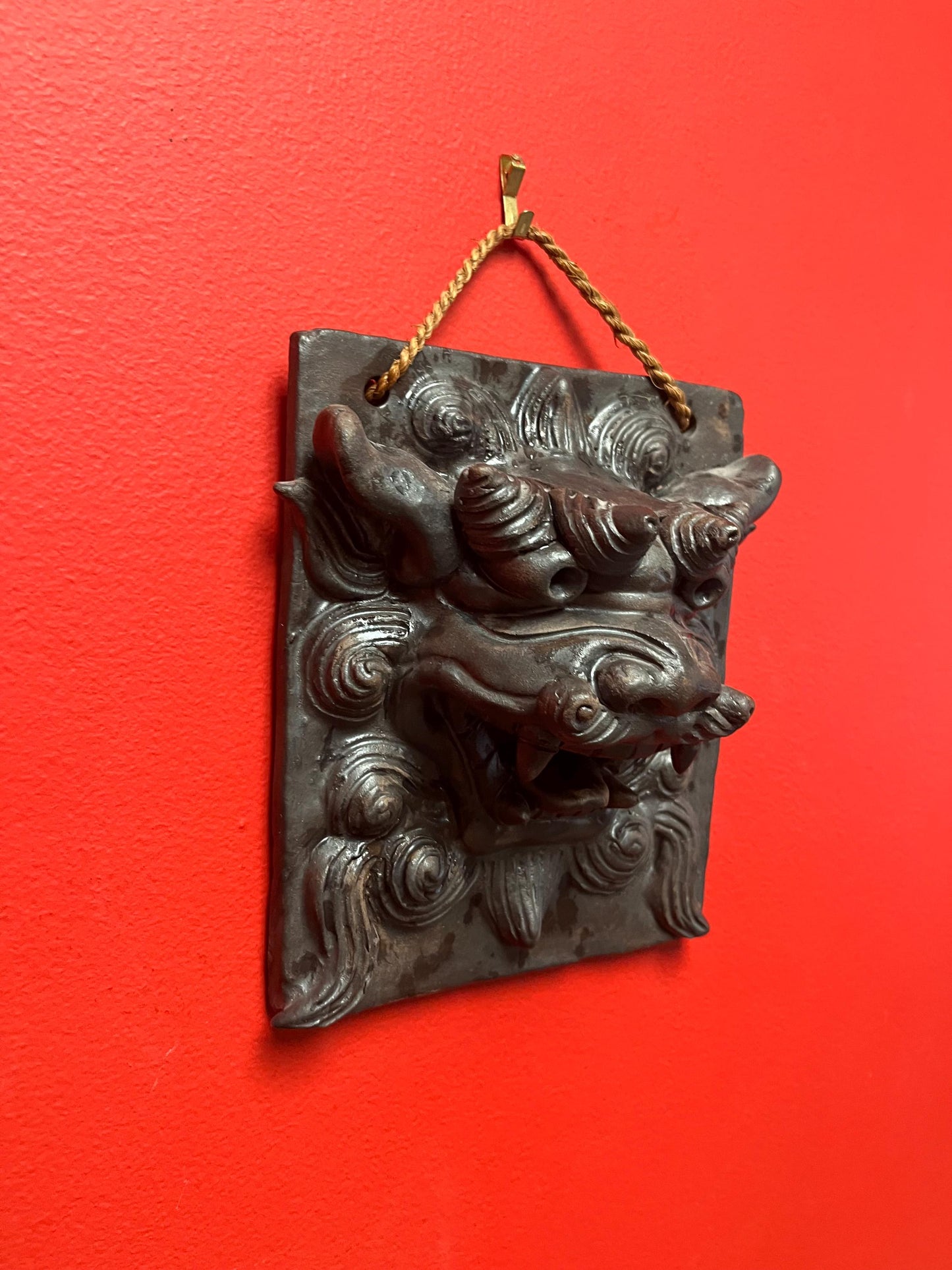 Very beautiful 8 x 7 antique Terracotta dragon plaque  great condition and hangs nice  good value