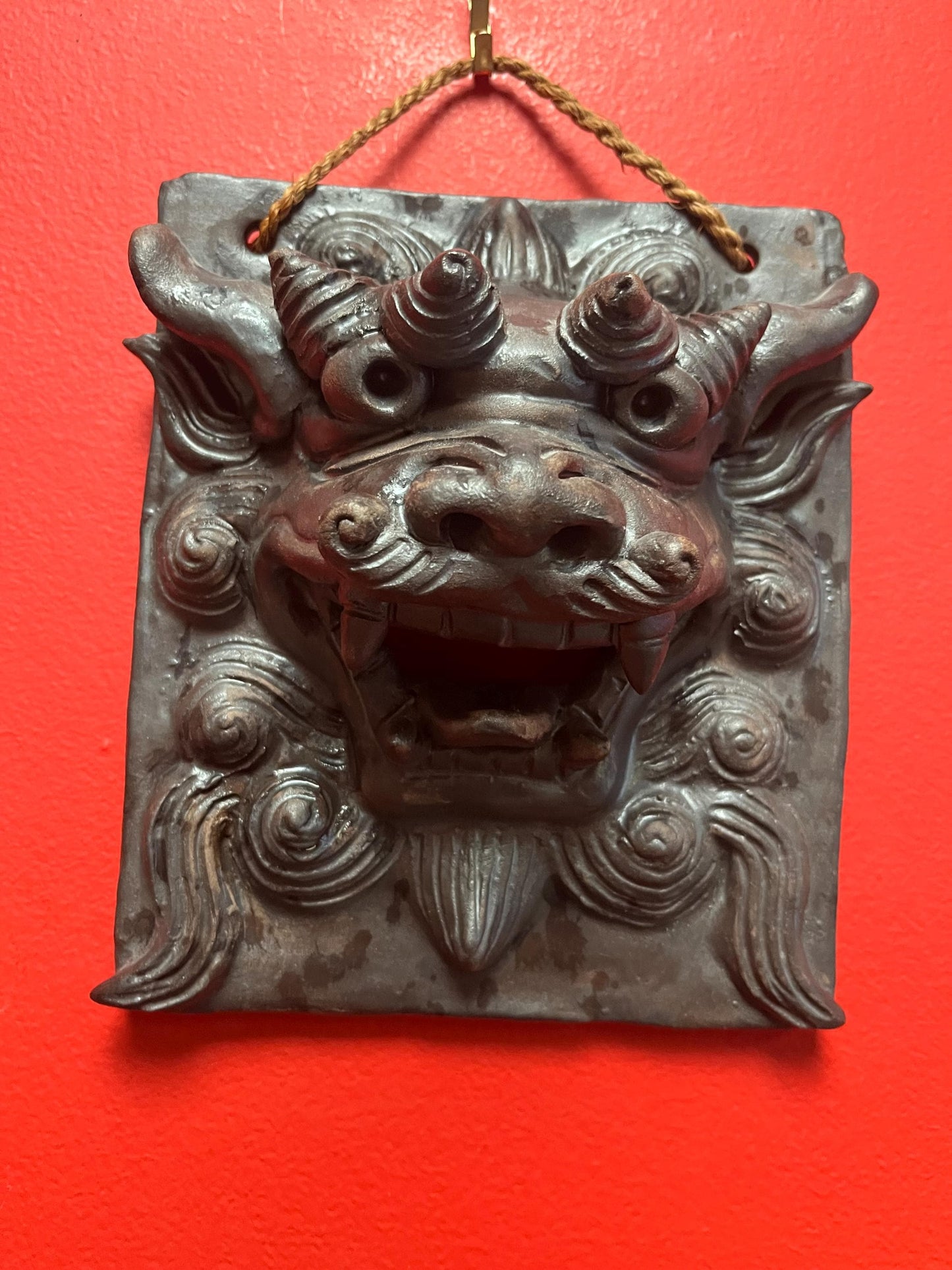 Very beautiful 8 x 7 antique Terracotta dragon plaque  great condition and hangs nice  good value