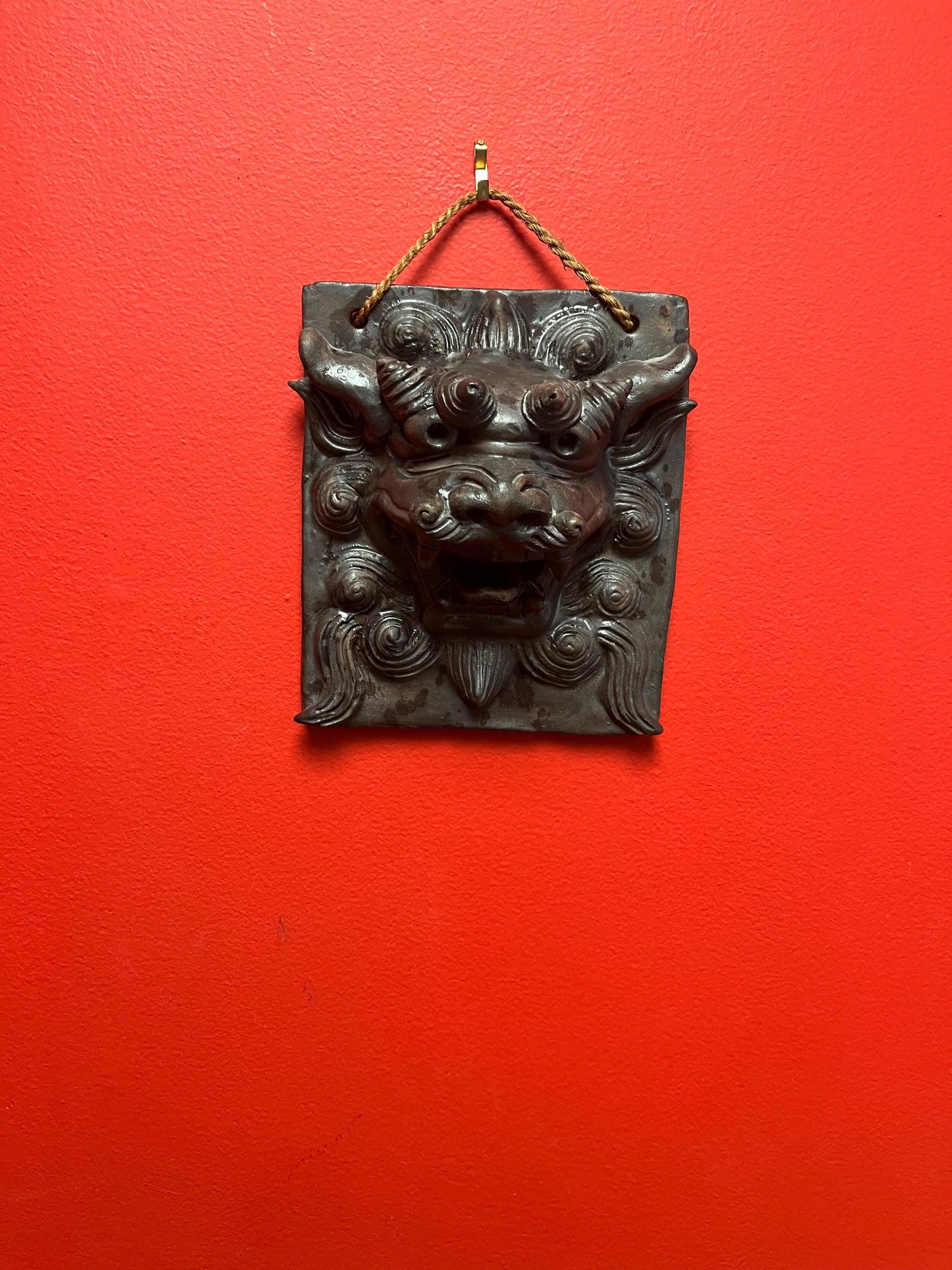 Very beautiful 8 x 7 antique Terracotta dragon plaque  great condition and hangs nice  good value