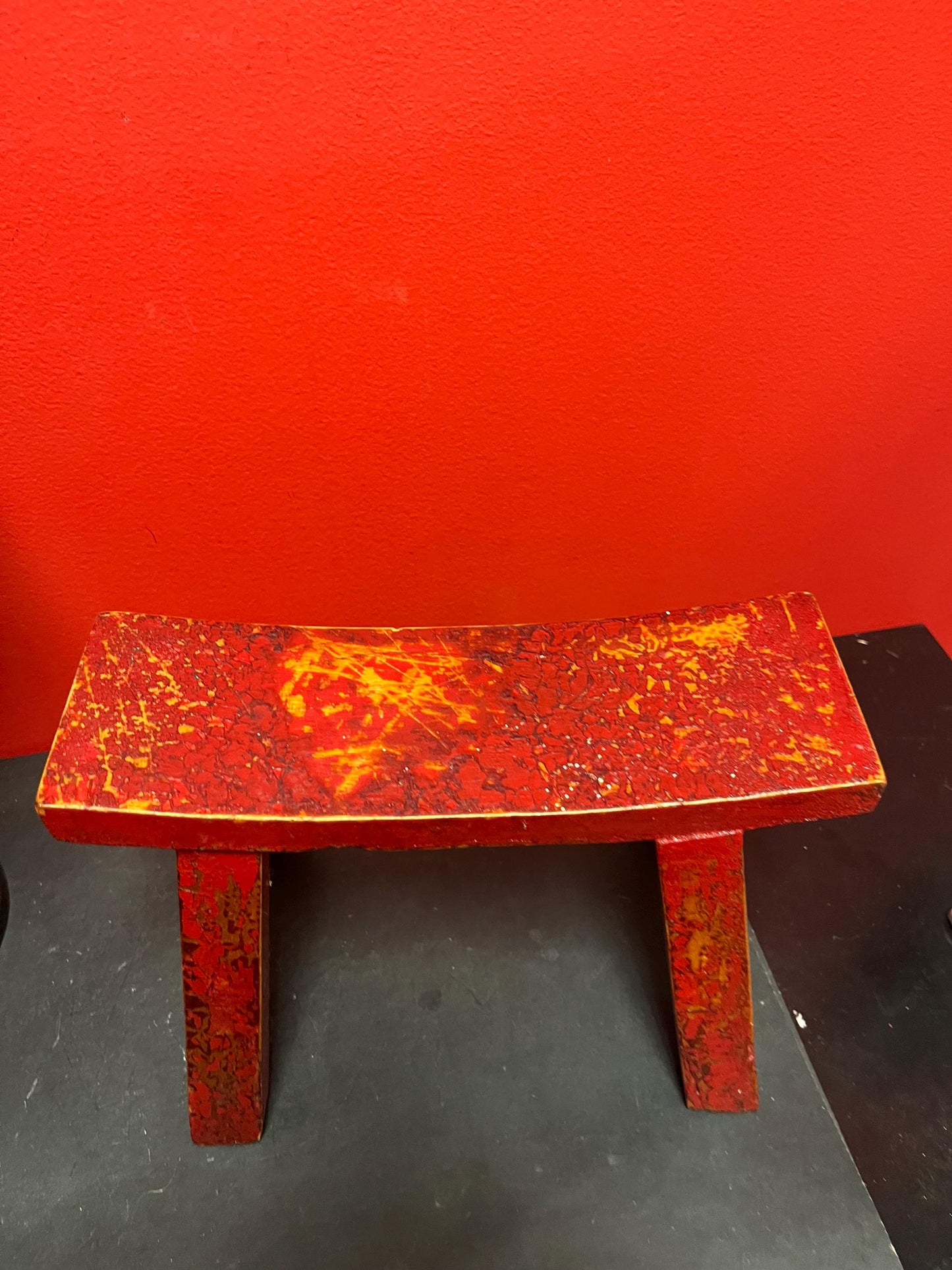 Beautiful antique 11 x 4 x 8 high Chinese red lacquer  stool or headrest  amazing patina