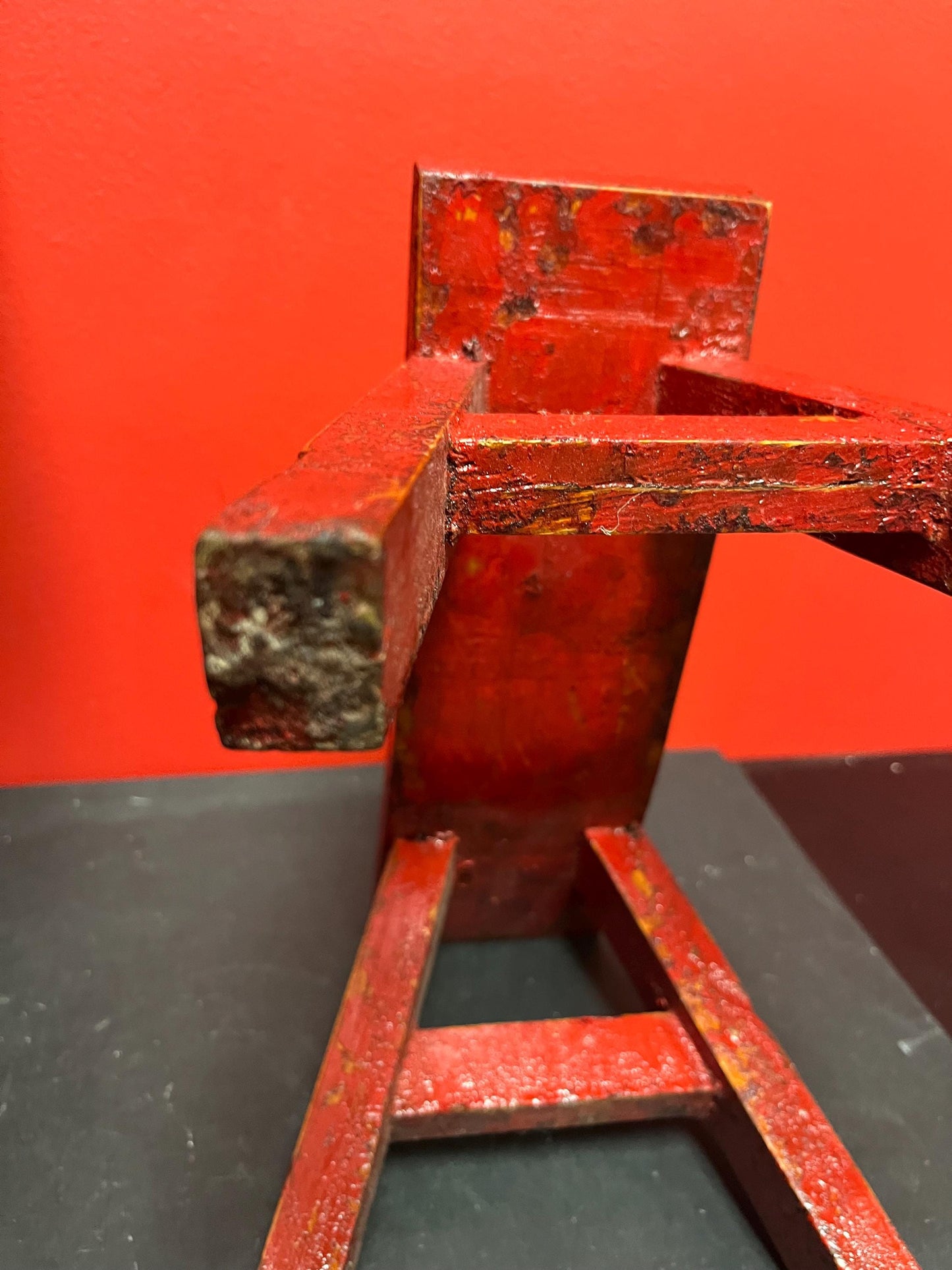 Beautiful antique 11 x 4 x 8 high Chinese red lacquer  stool or headrest  amazing patina