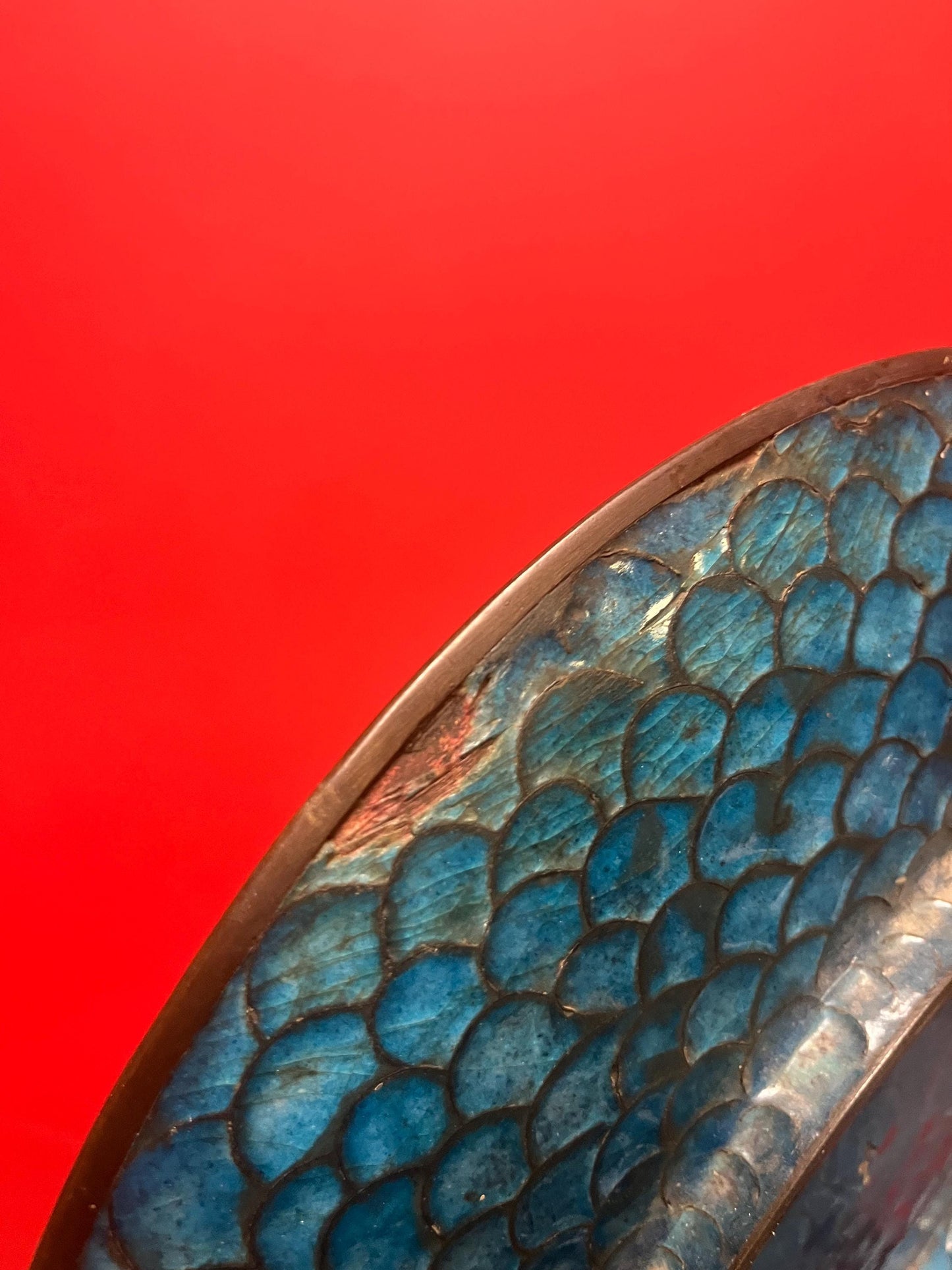 Stunning antique Japanese 12 inch wide cloisonné charger with dragons  front perfect  and back minor damage  amazing piece - wow