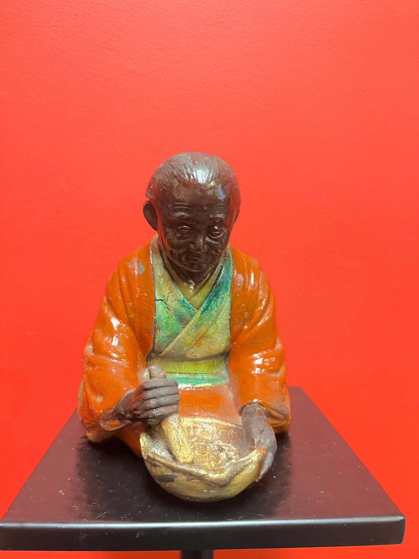 Stunning  19 century Japanese Hakada pottery statue  very hardy and great condition  rare - 9 inches tall