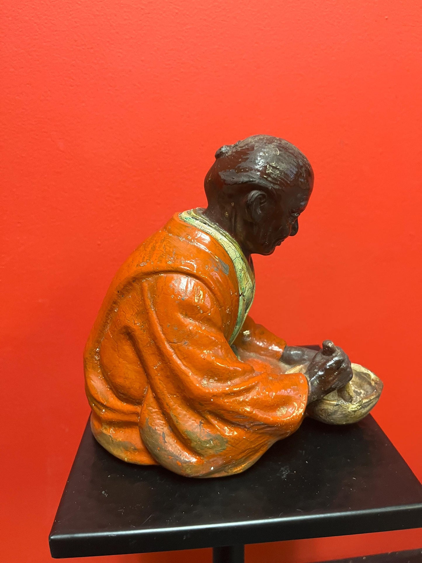 Stunning  19 century Japanese Hakada pottery statue  very hardy and great condition  rare - 9 inches tall