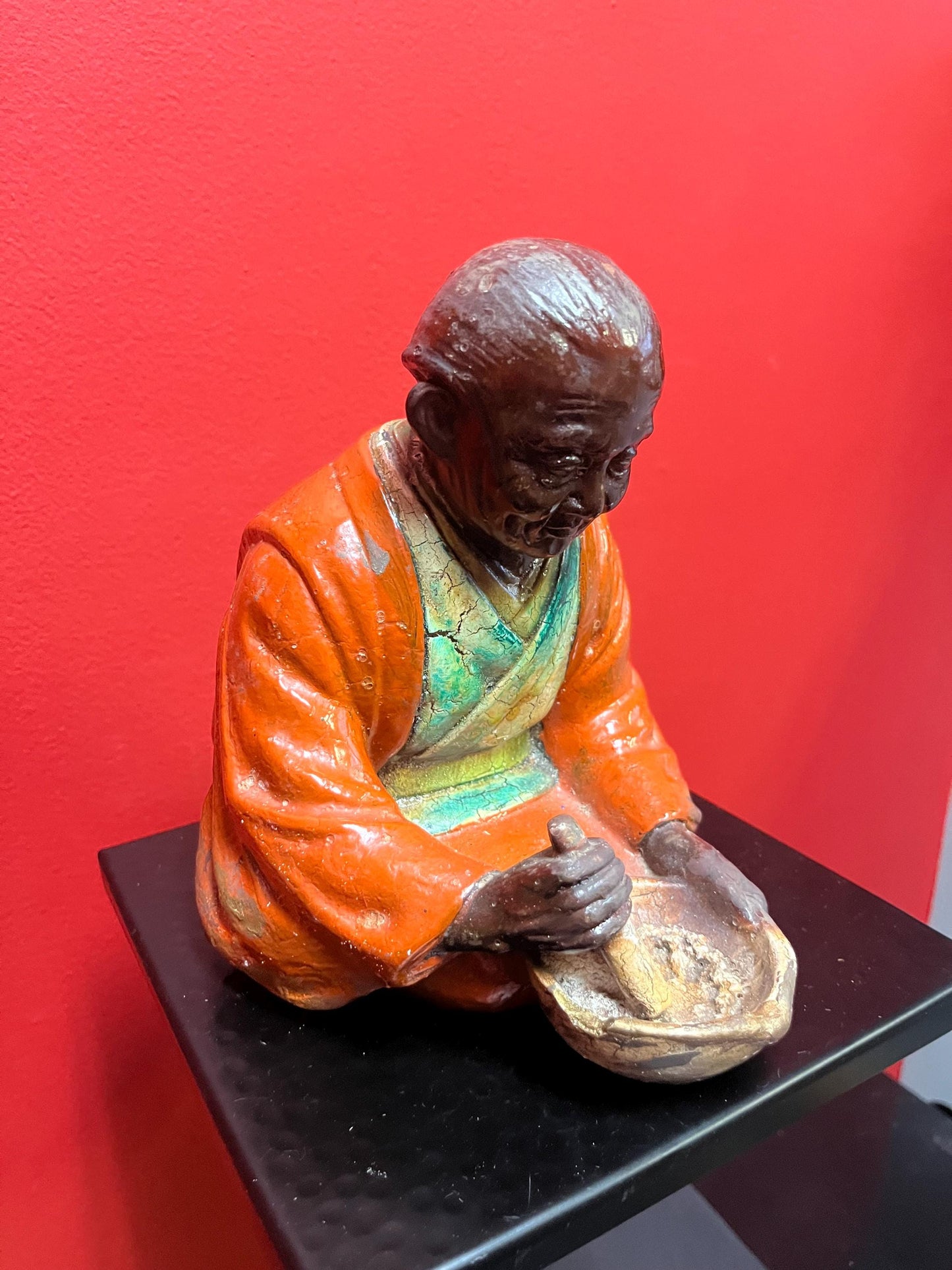 Stunning  19 century Japanese Hakada pottery statue  very hardy and great condition  rare - 9 inches tall