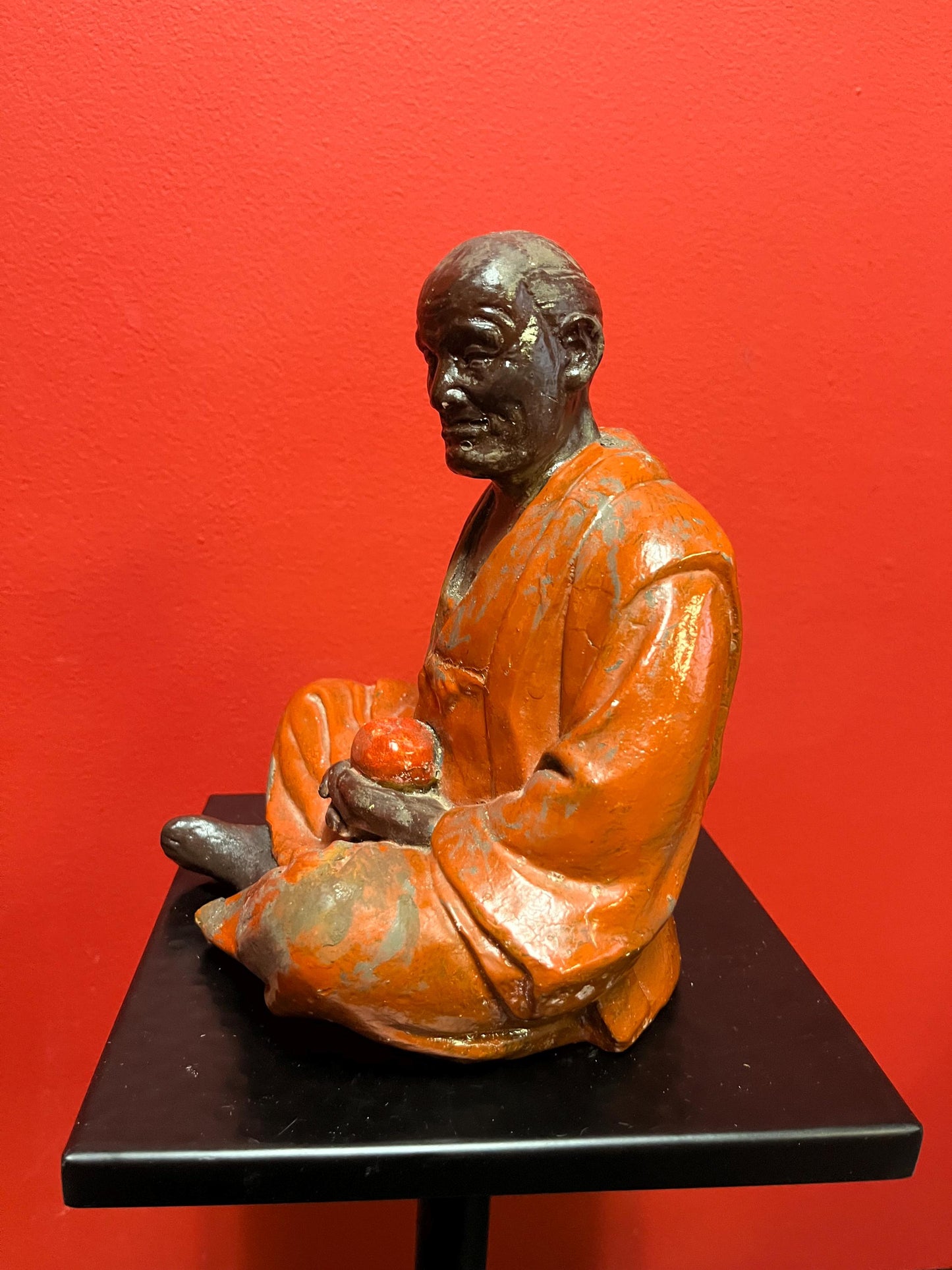 Stunning  19 century Japanese Hakada pottery statue  very hardy and great condition  rare - 8 inches tall