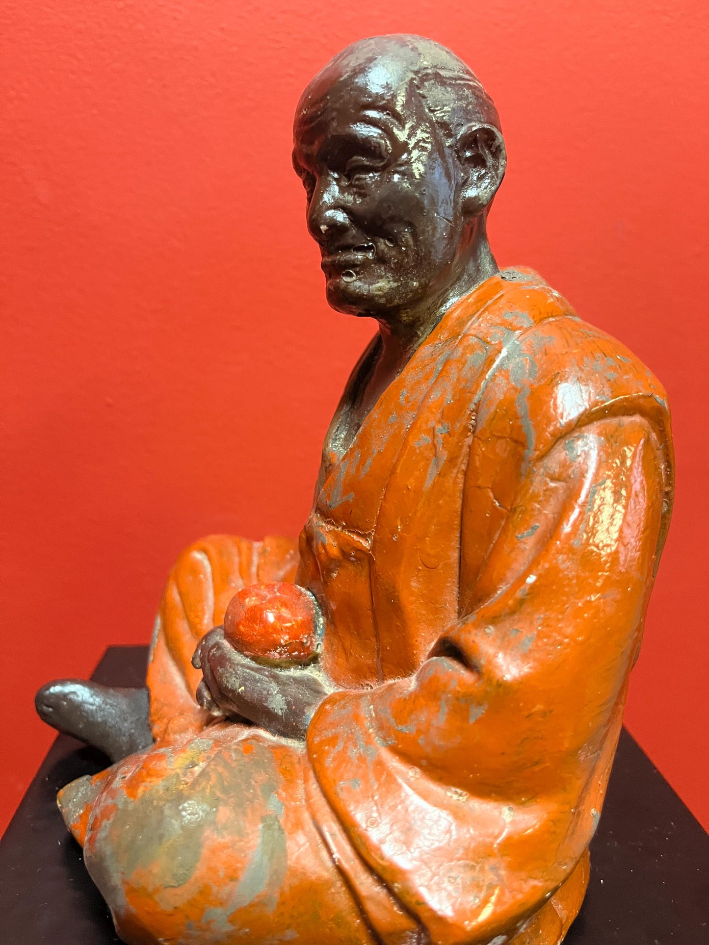 Stunning  19 century Japanese Hakada pottery statue  very hardy and great condition  rare - 8 inches tall