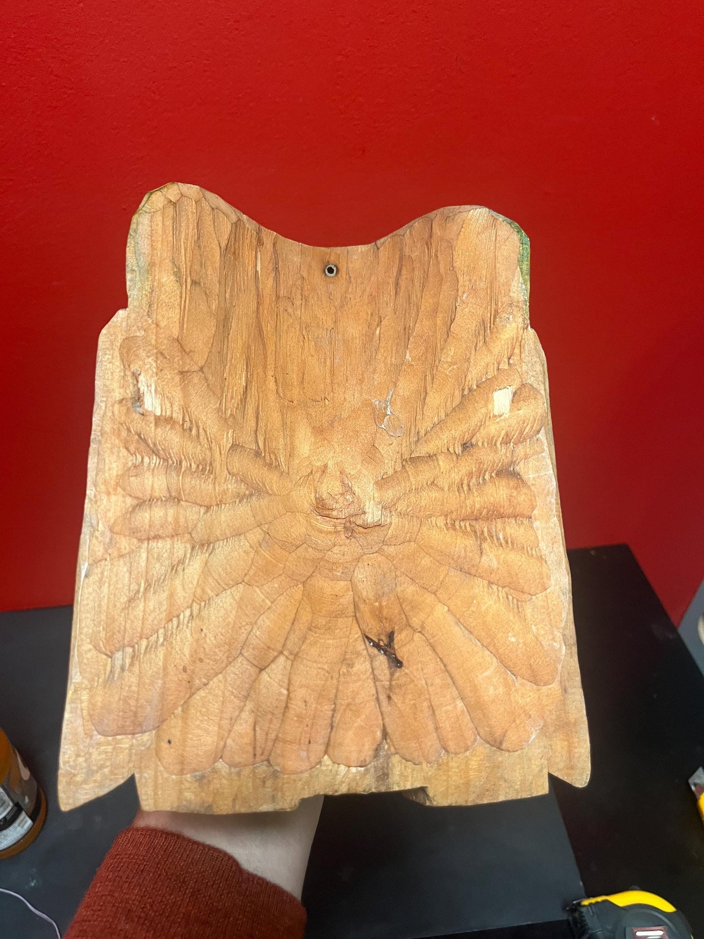 Very cool 10 inch tall primitive owl mask   great patina and fabulous imagery  wow