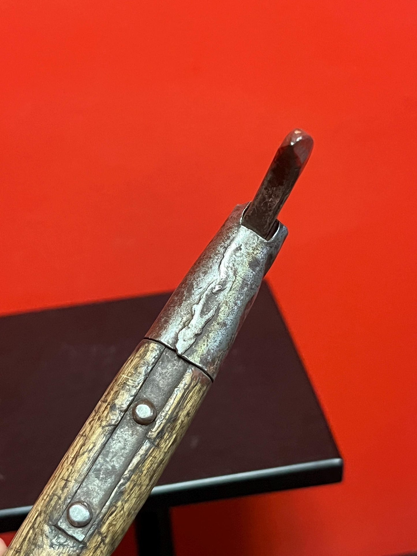 Wonderful 12 inch Japanese seal hook  amazing signature and patina  very authentic and cool piece