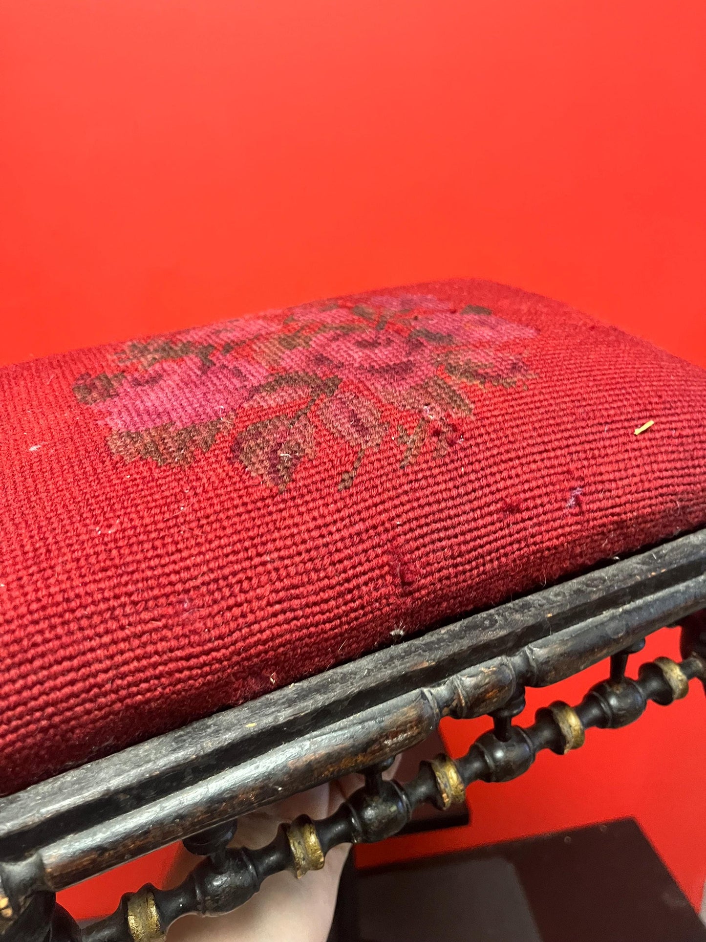 Beautiful antique 19 century 12 x 8 x 5 high Victorian wood and upholstered stool   beautiful roses  amazing condition for age   gift