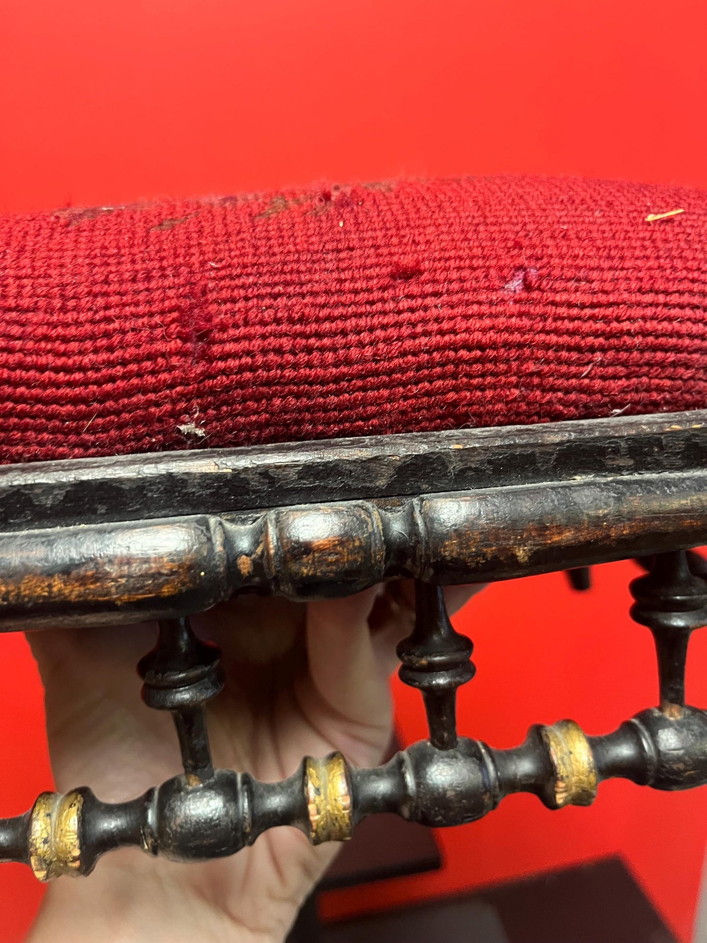 Beautiful antique 19 century 12 x 8 x 5 high Victorian wood and upholstered stool   beautiful roses  amazing condition for age   gift