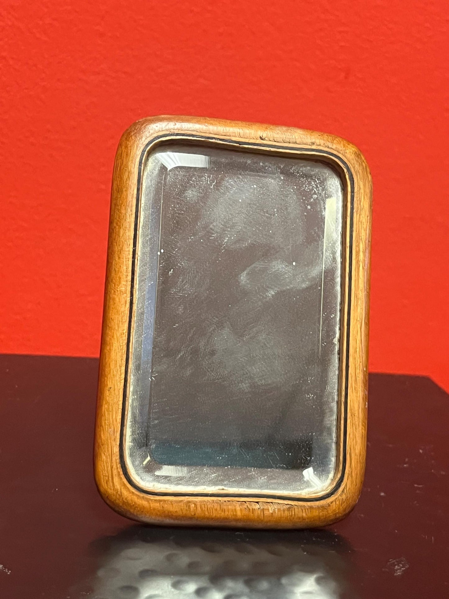 Amazing 1920s oak and bevelled glass travel mirror   perfect condition  5 x 3 wide fabulous gift
