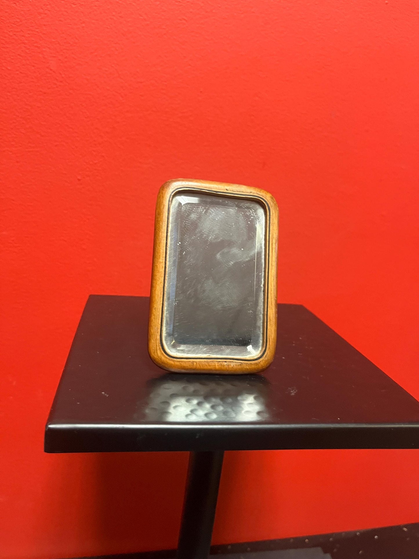 Amazing 1920s oak and bevelled glass travel mirror   perfect condition  5 x 3 wide fabulous gift