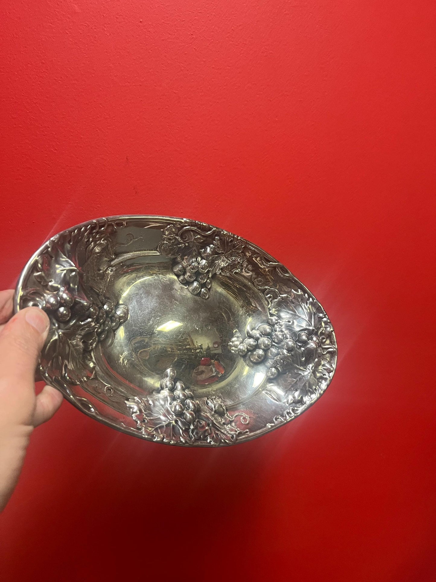Gorgeous antique 11 x 7 heavy silver plated grape and leaf dish by BIRKS of Canada -  wonderful condition and great gift
