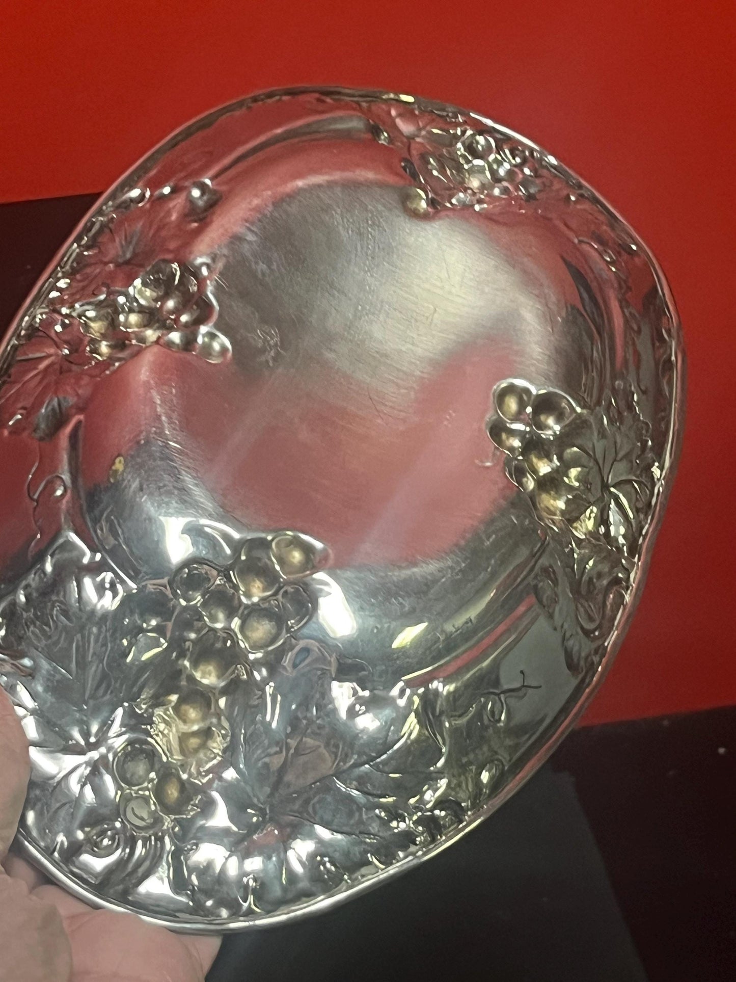 Gorgeous antique 11 x 7 heavy silver plated grape and leaf dish by BIRKS of Canada -  wonderful condition and great gift