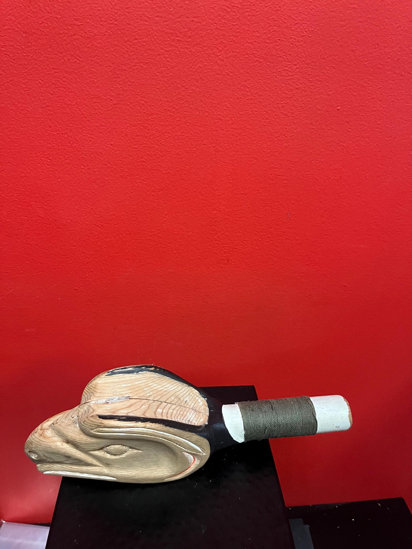 Stunning museum quality antique ceremonial indigenous first nations Pacific northwest Coast rattle   beauty with great patina  11 inches