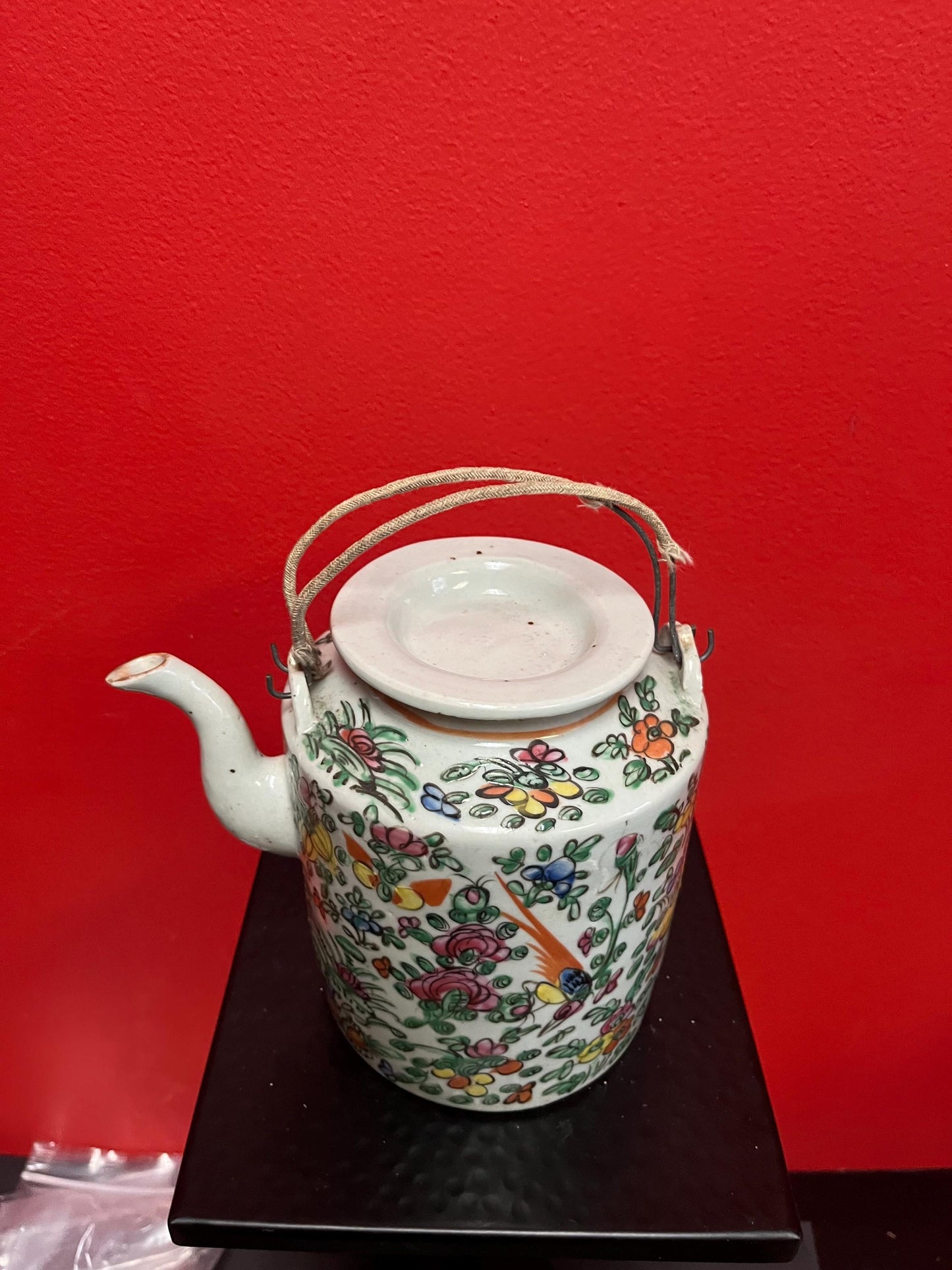 Stunning 9 inch high 19 century Chinese Cantonese famille rose teapot with original lid  fabulous condition and wonderful price