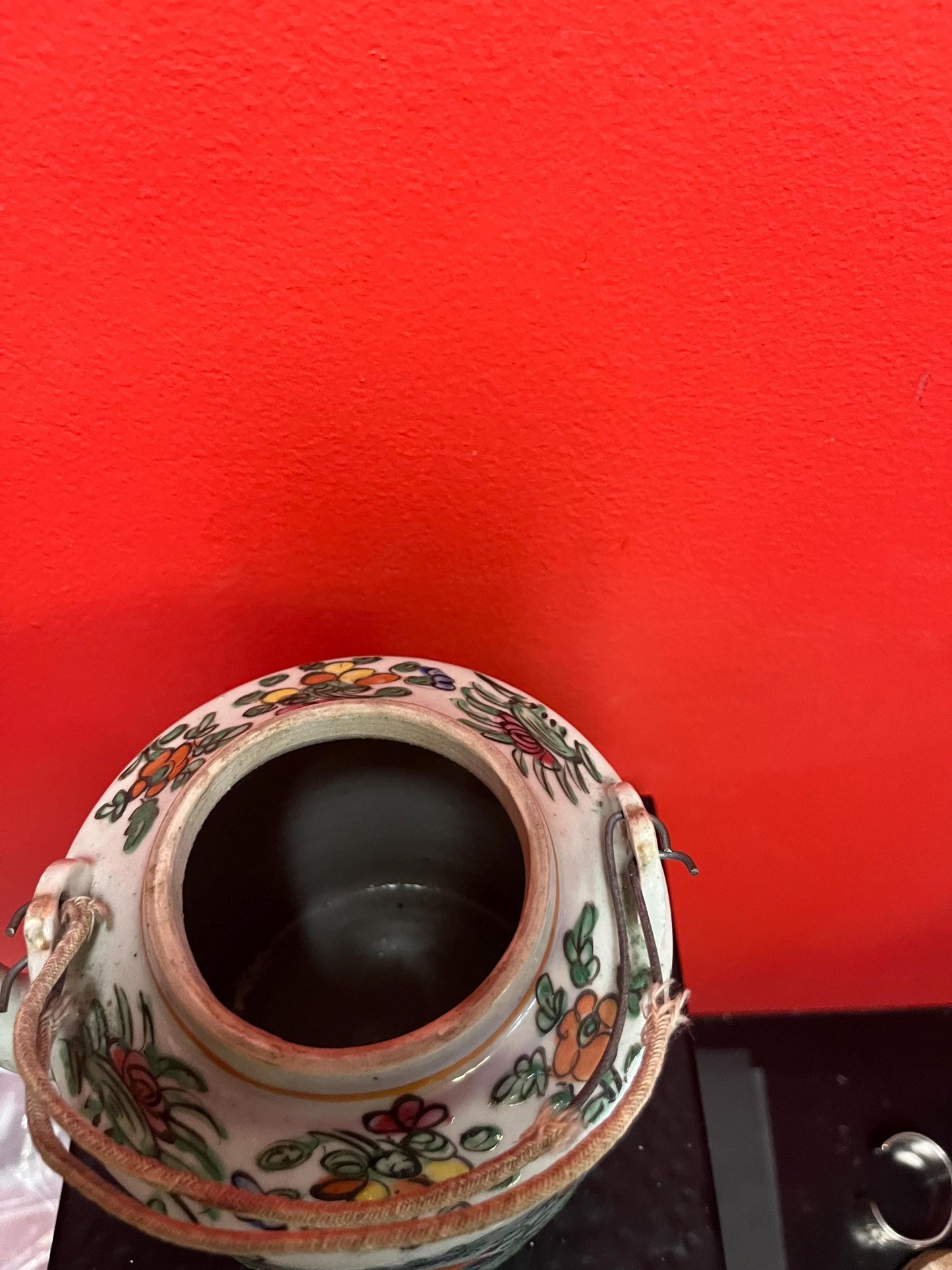 Stunning 9 inch high 19 century Chinese Cantonese famille rose teapot with original lid  fabulous condition and wonderful price