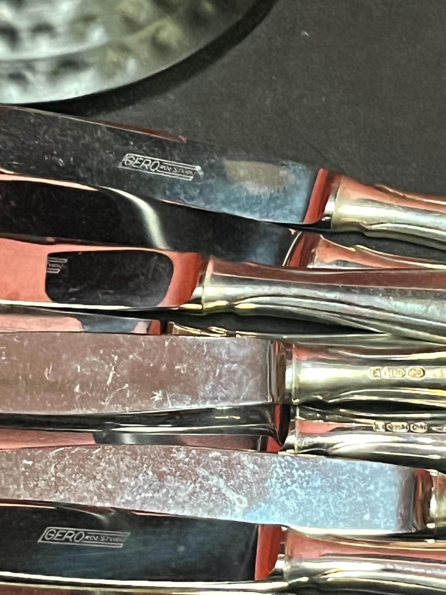 Gorgeous set of 11 silver plated German lunch knives  Great condition need polishing and 8 inches long   great value