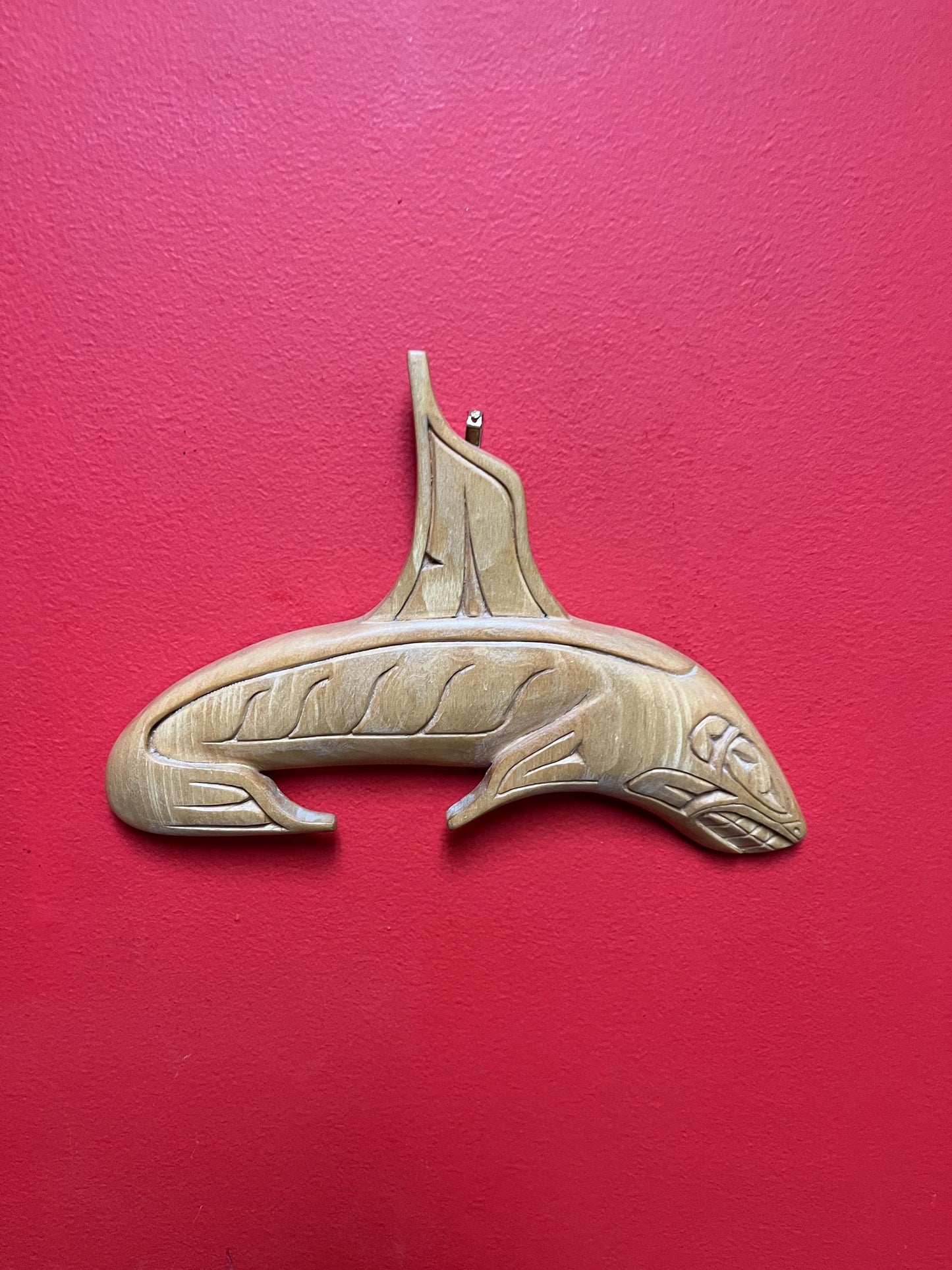 11 x 7 high signed indigenous first nations specific northwest Coast killer whale plaque in yellow cedar   great detail ready to hang