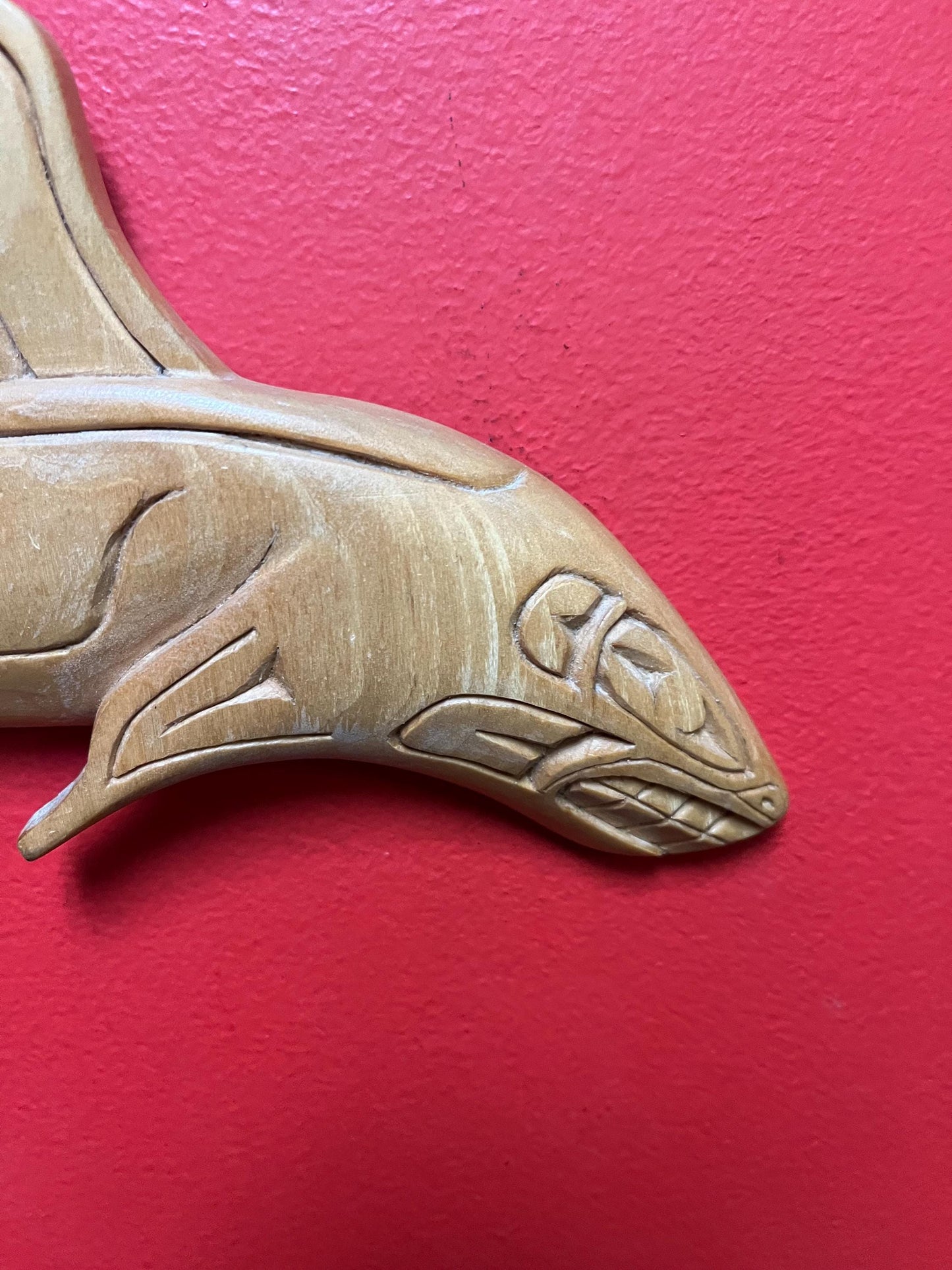 11 x 7 high signed indigenous first nations specific northwest Coast killer whale plaque in yellow cedar   great detail ready to hang
