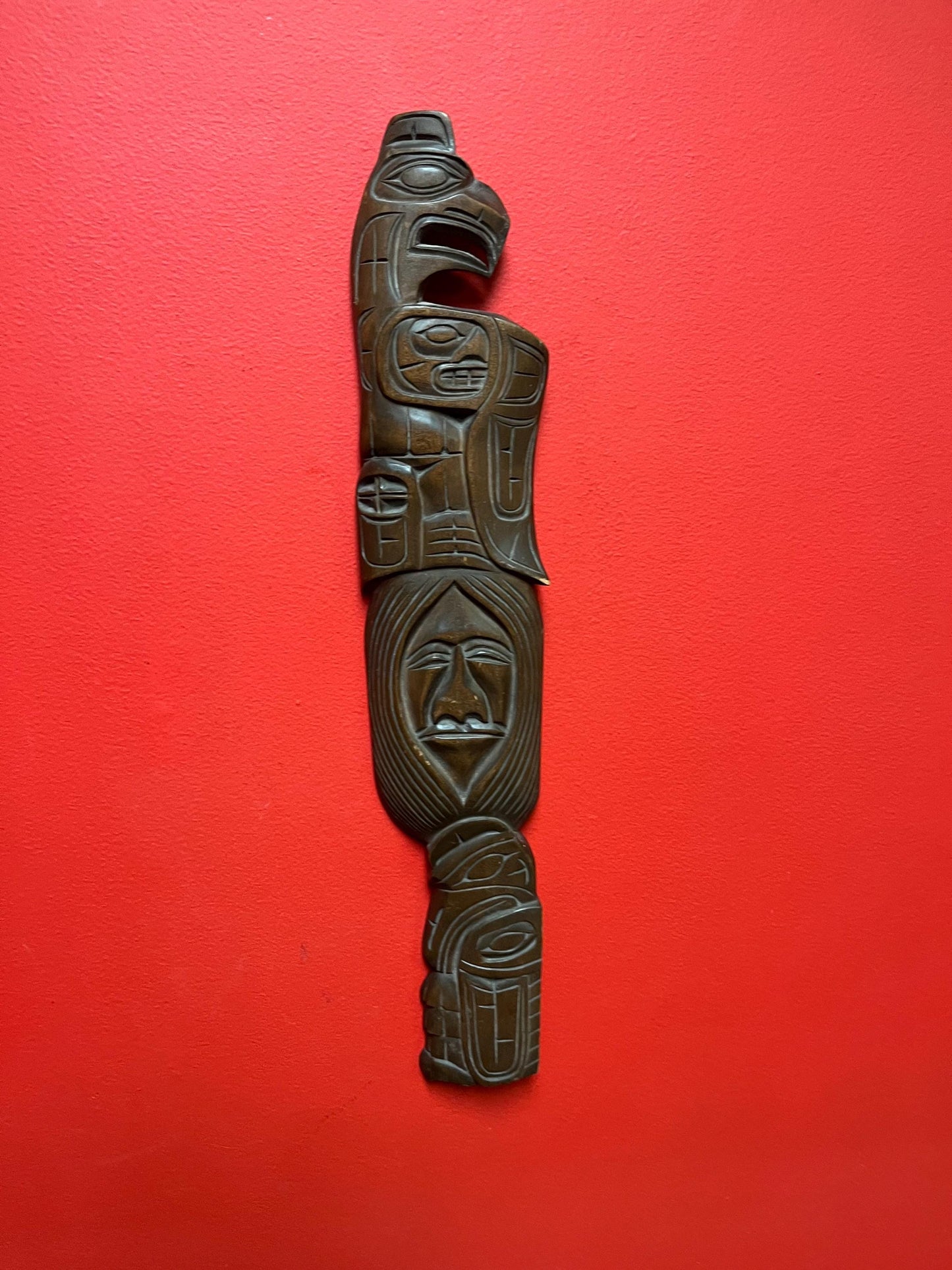 Beautiful 21 x 5 indigenous first nation specific northwest coast transformation plaque by Jim Yelton   well-known artist - great detail