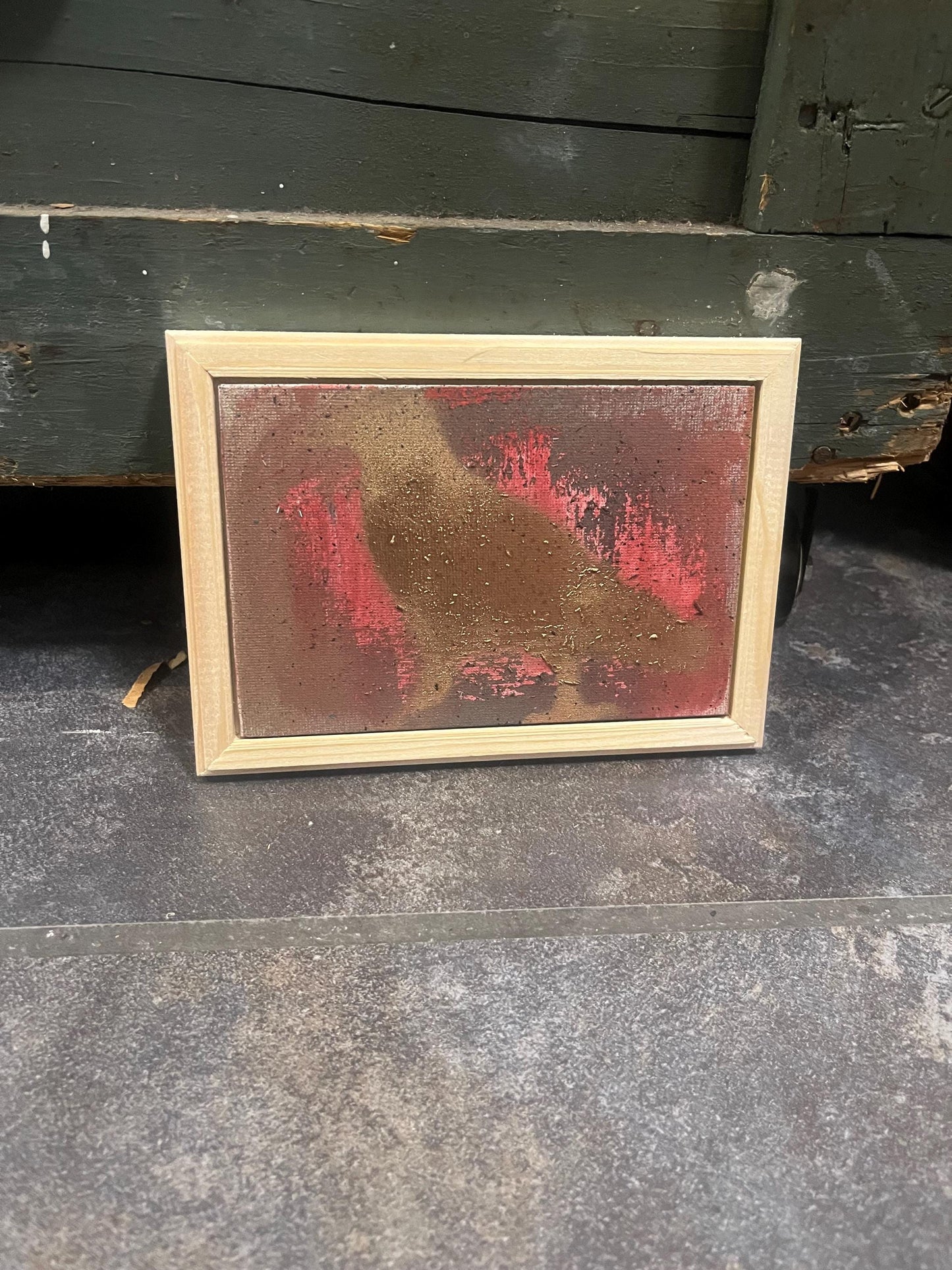 Visually impaired original artist Eli St. John  Vancouver Island artist  5 x 7 crow painting in Pine frame  wow