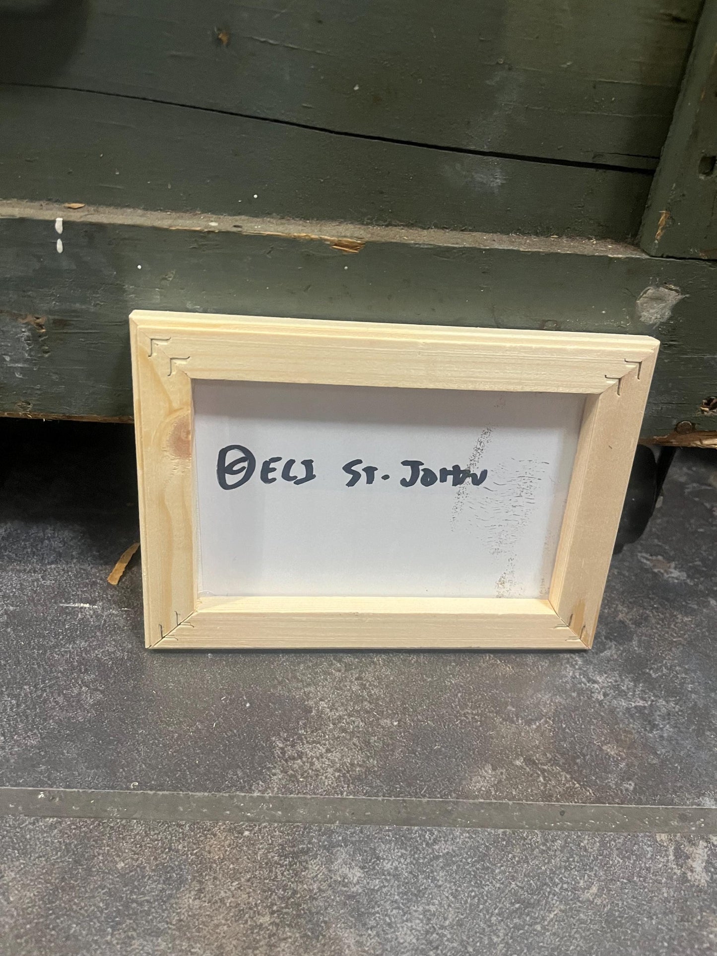 Visually impaired original artist Eli St. John  Vancouver Island artist  5 x 7 crow painting in Pine frame  wow