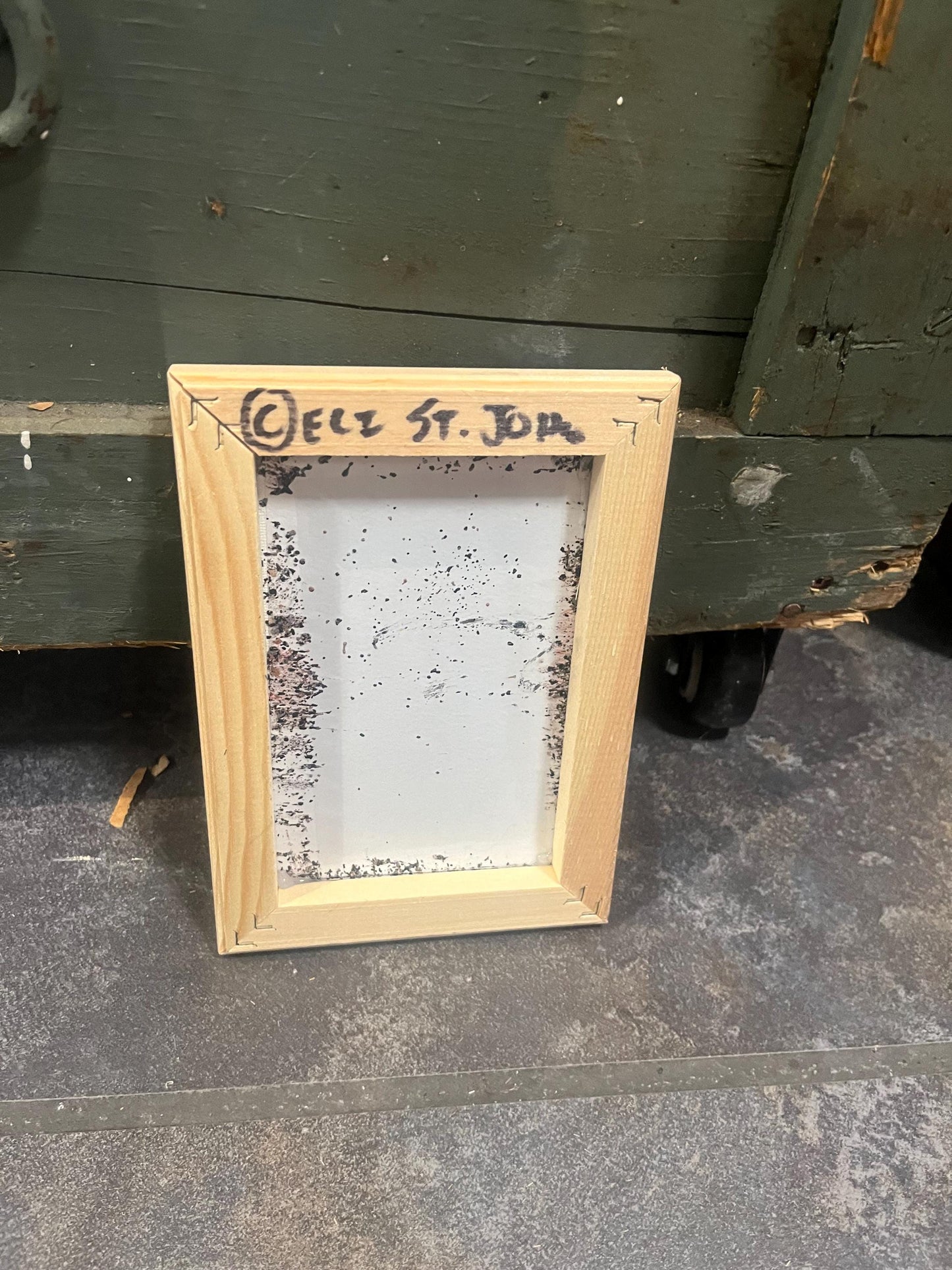 Visually impaired original artist Eli St. John  Vancouver Island artist  5 x 7 crow painting in Pine frame  wow