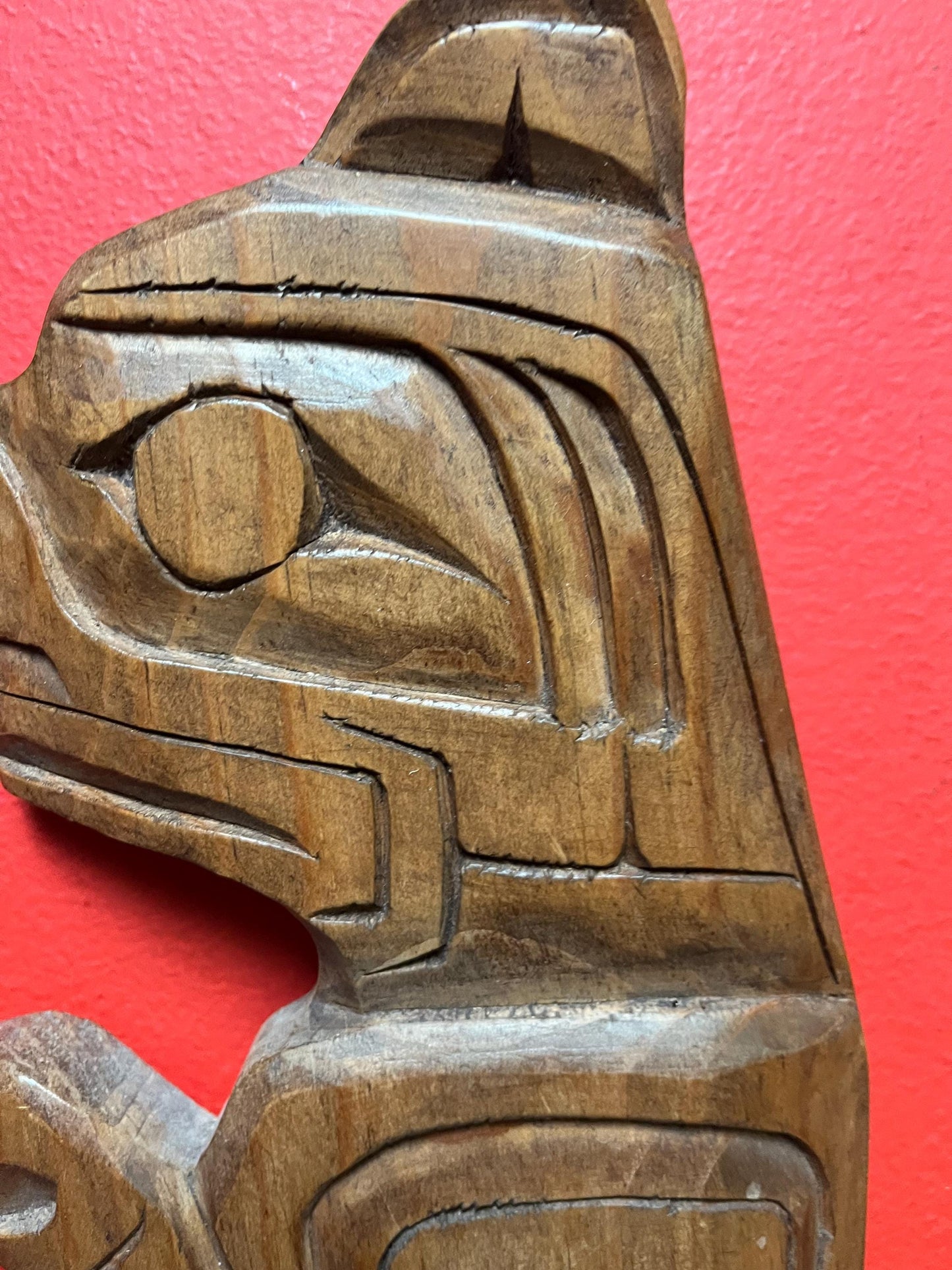 12 x 6 wide indigenous first nations, Pacific Northwest coast bear killer whale transformation plaque by G mountain   well-known artist