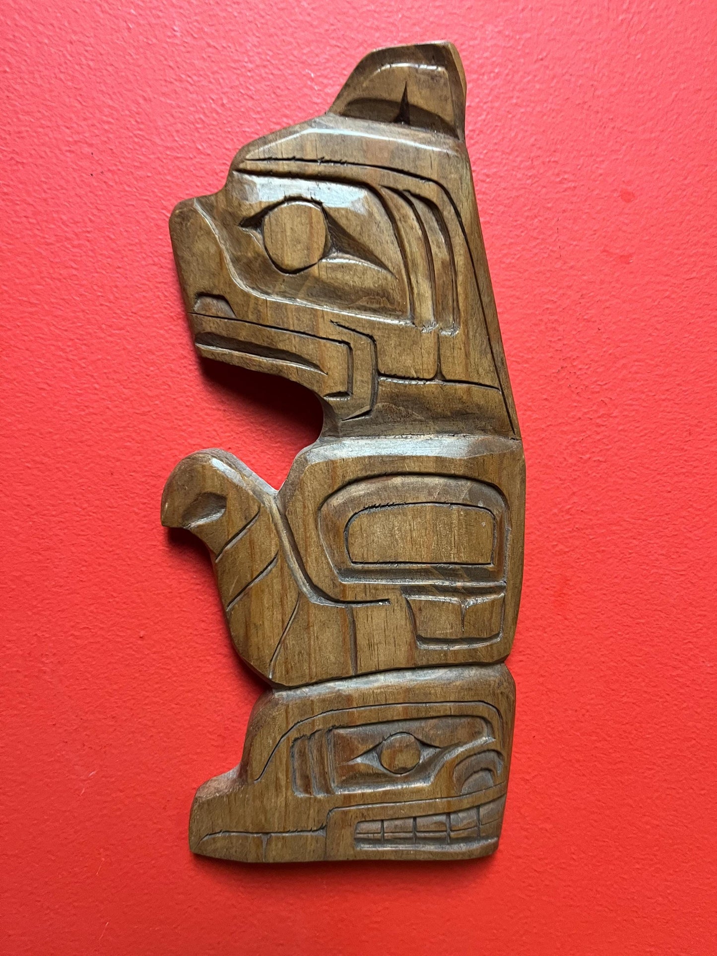 12 x 6 wide indigenous first nations, Pacific Northwest coast bear killer whale transformation plaque by G mountain   well-known artist