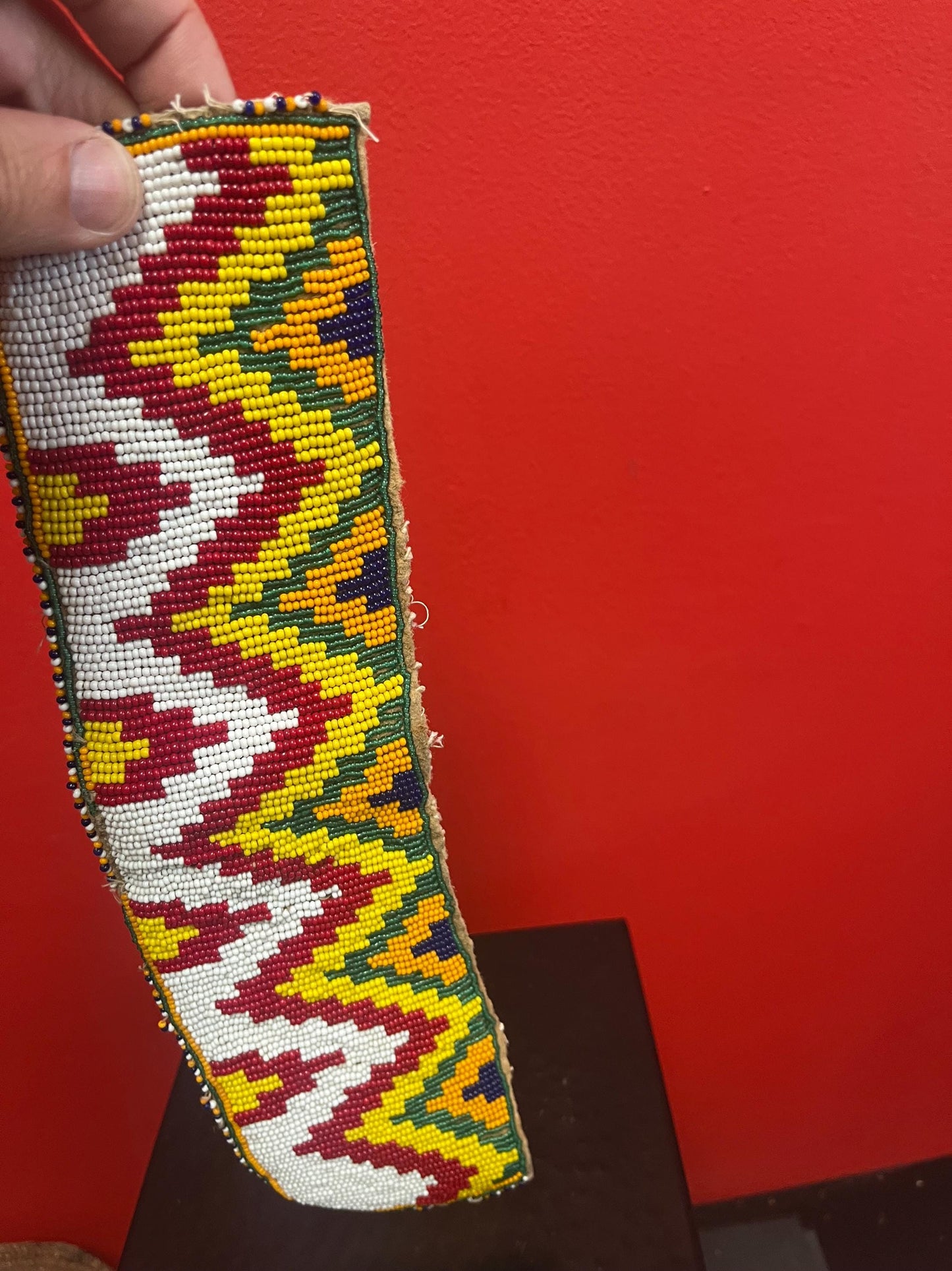 Stunning indigenous first nations Pacific Northwest coast 12 x 3 1/2 wide beaded piece  beautiful quality, amazing detail - tiny damage