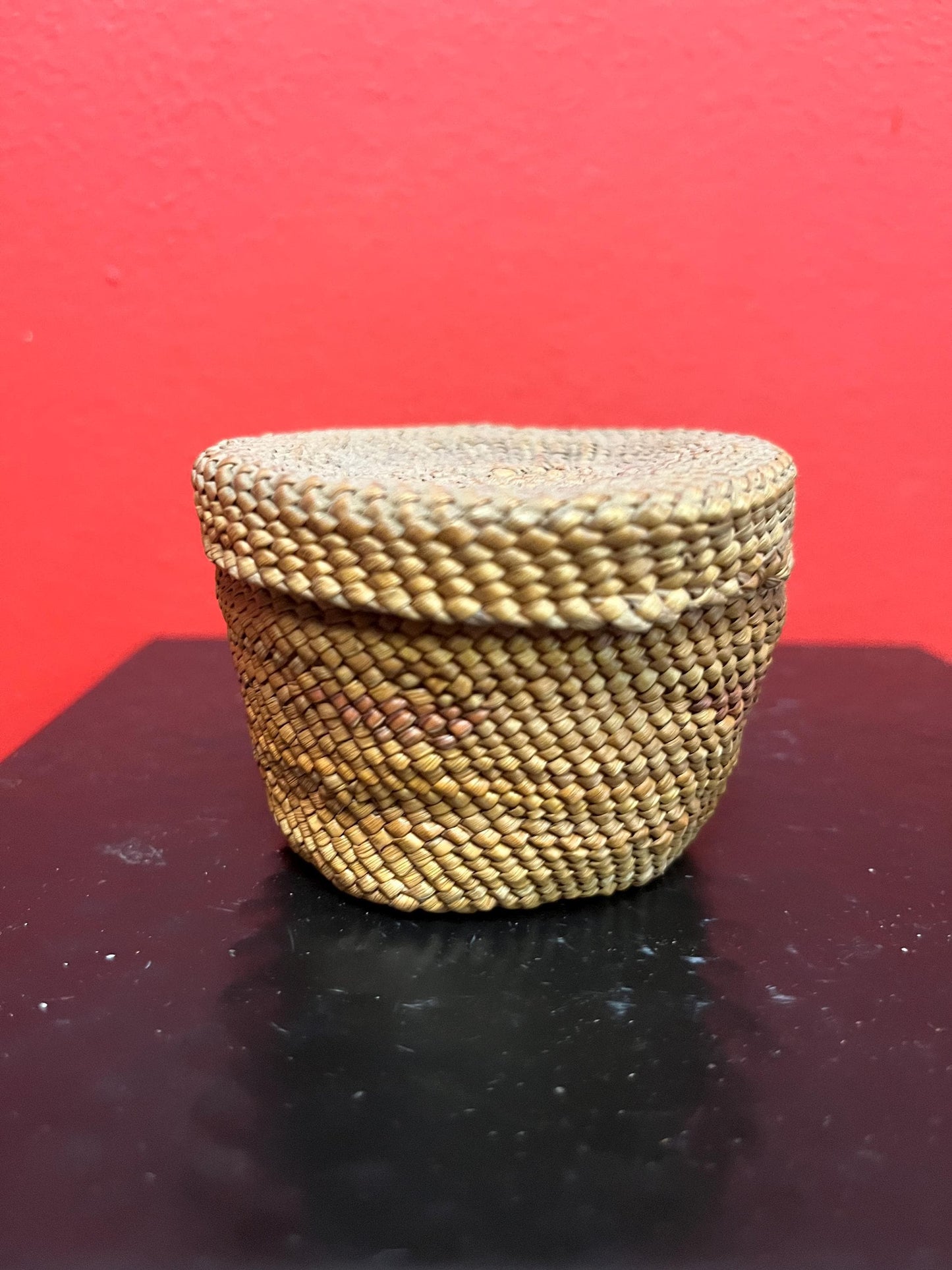 Beautiful little 3 inch indigenous first nations specific northwest Coast woven basket   as is - see photos  great value