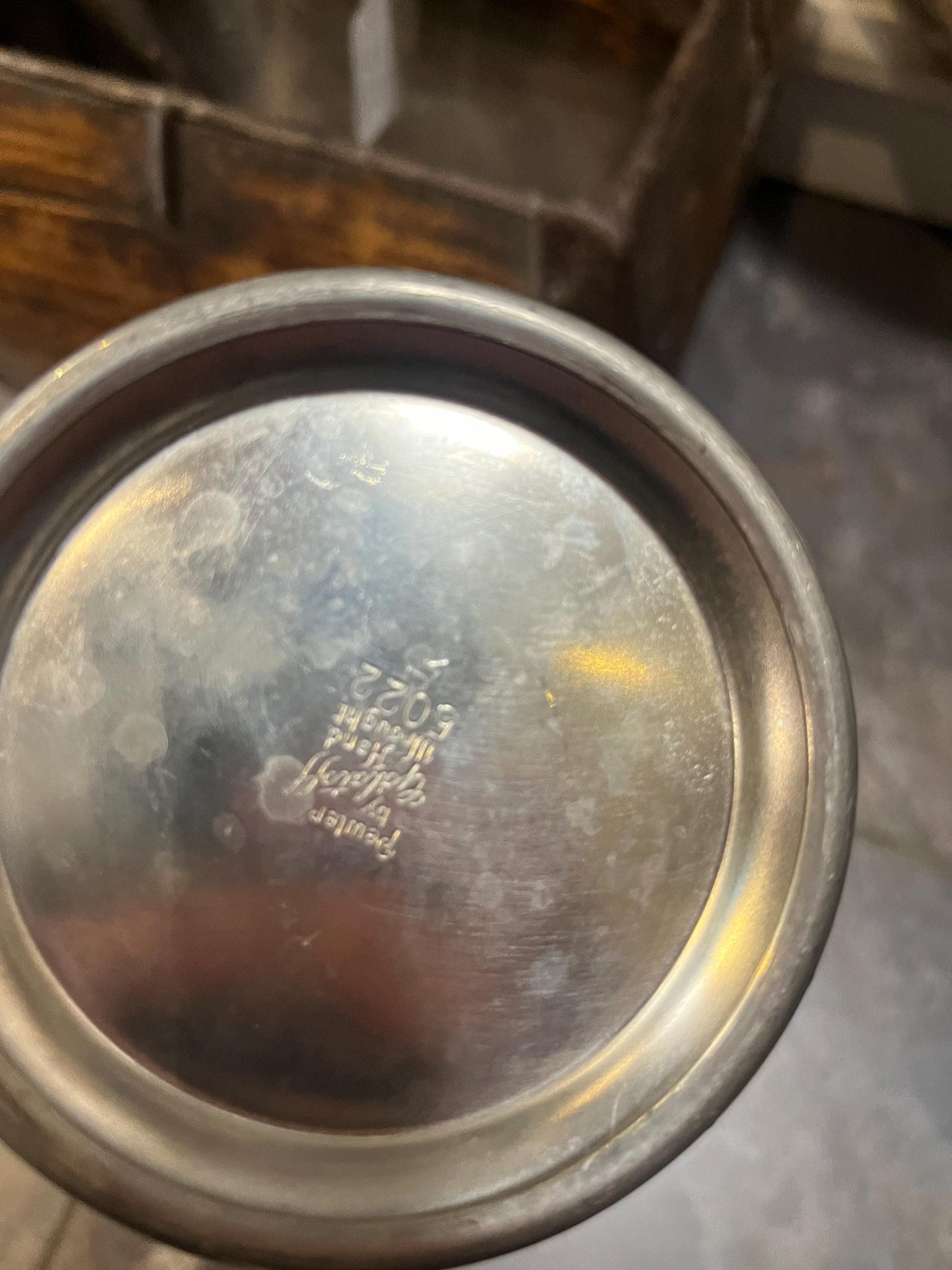 Beautiful signed English hammer pewter hot water jug  good value - 8 inches tall